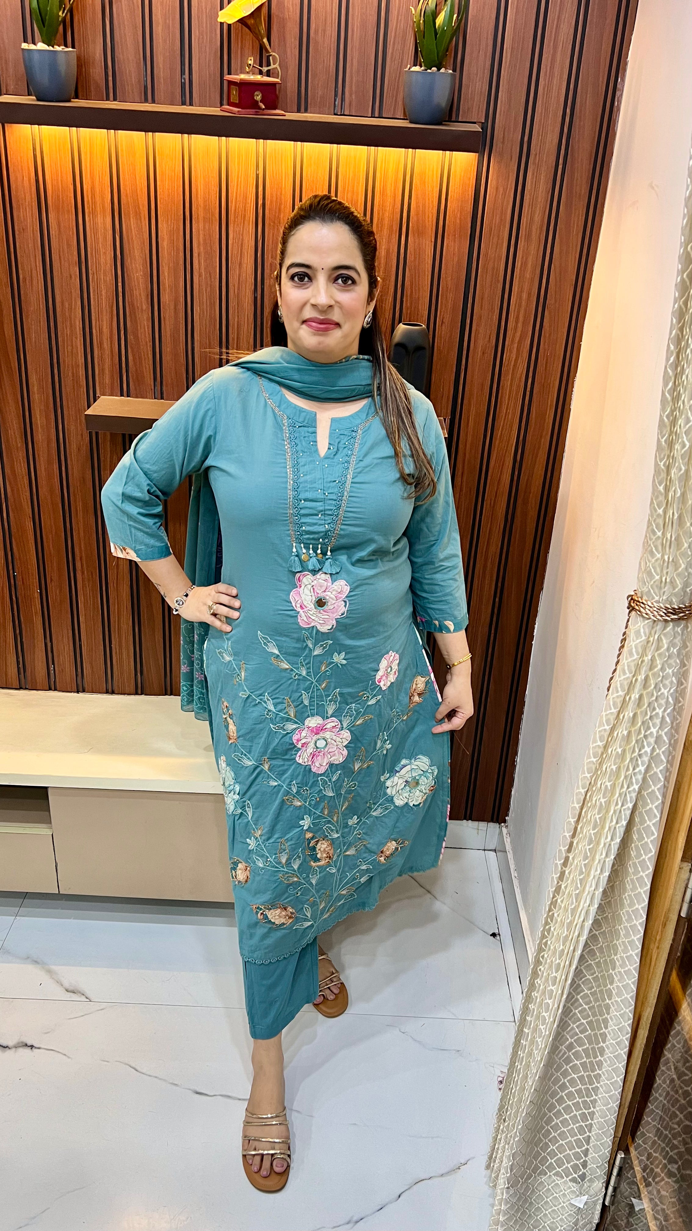 Pure Cotton Suit with Appliqué & Crochet Lace Detailing