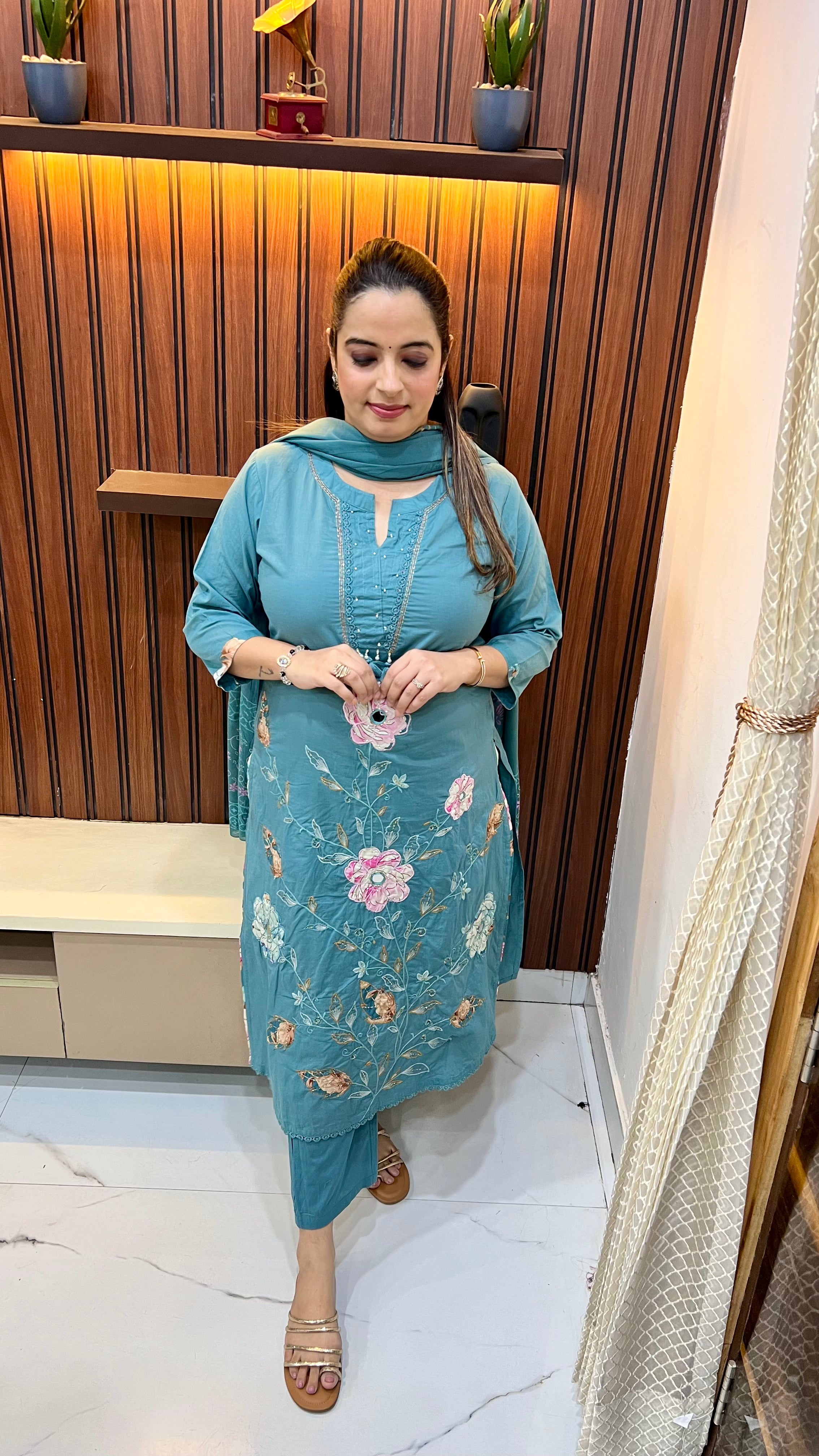 Pure Cotton Suit with Appliqué & Crochet Lace Detailing