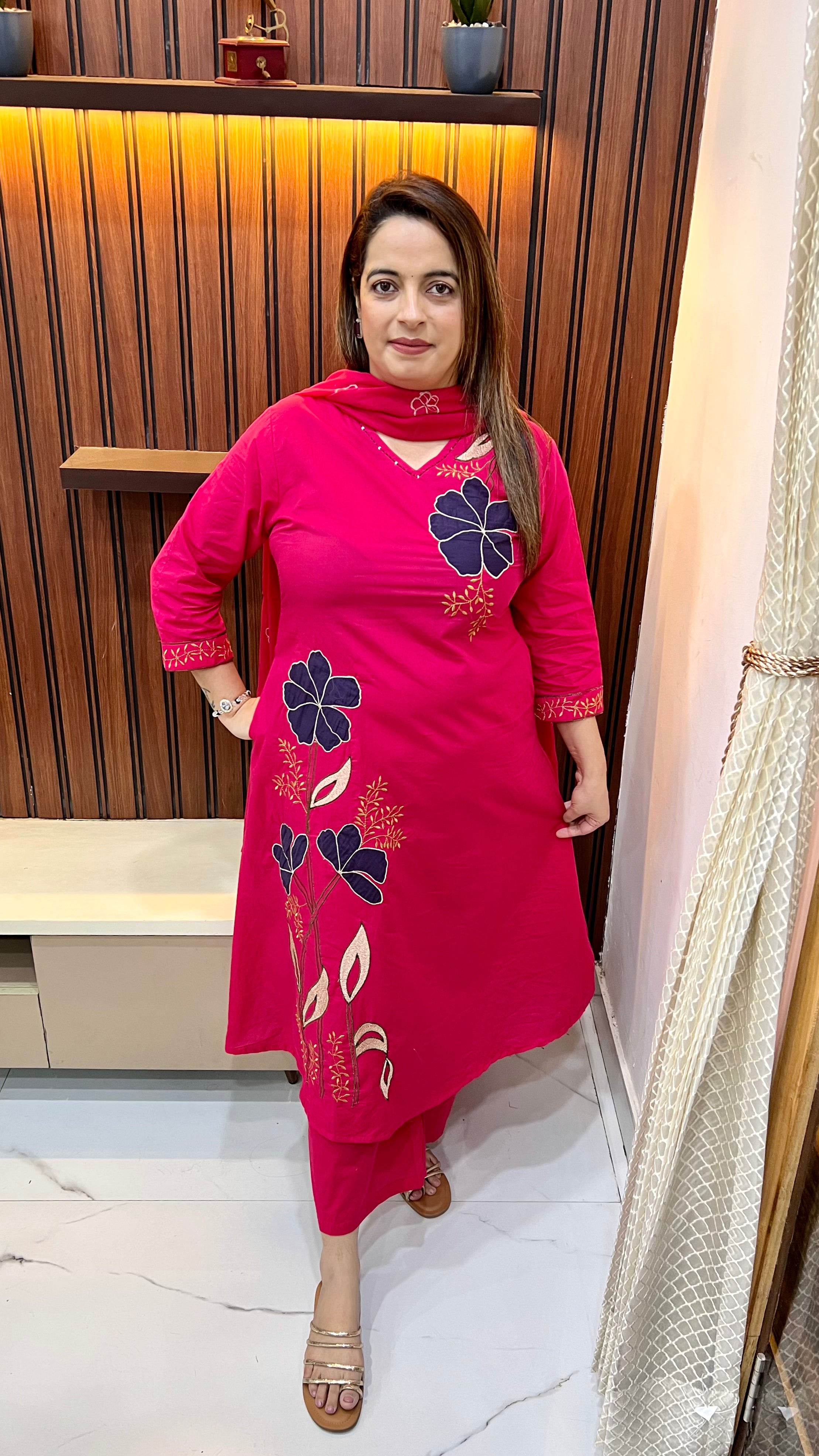 Pure Cotton Suit with Appliqué Work &amp; Mul Cotton Dupatta ✨