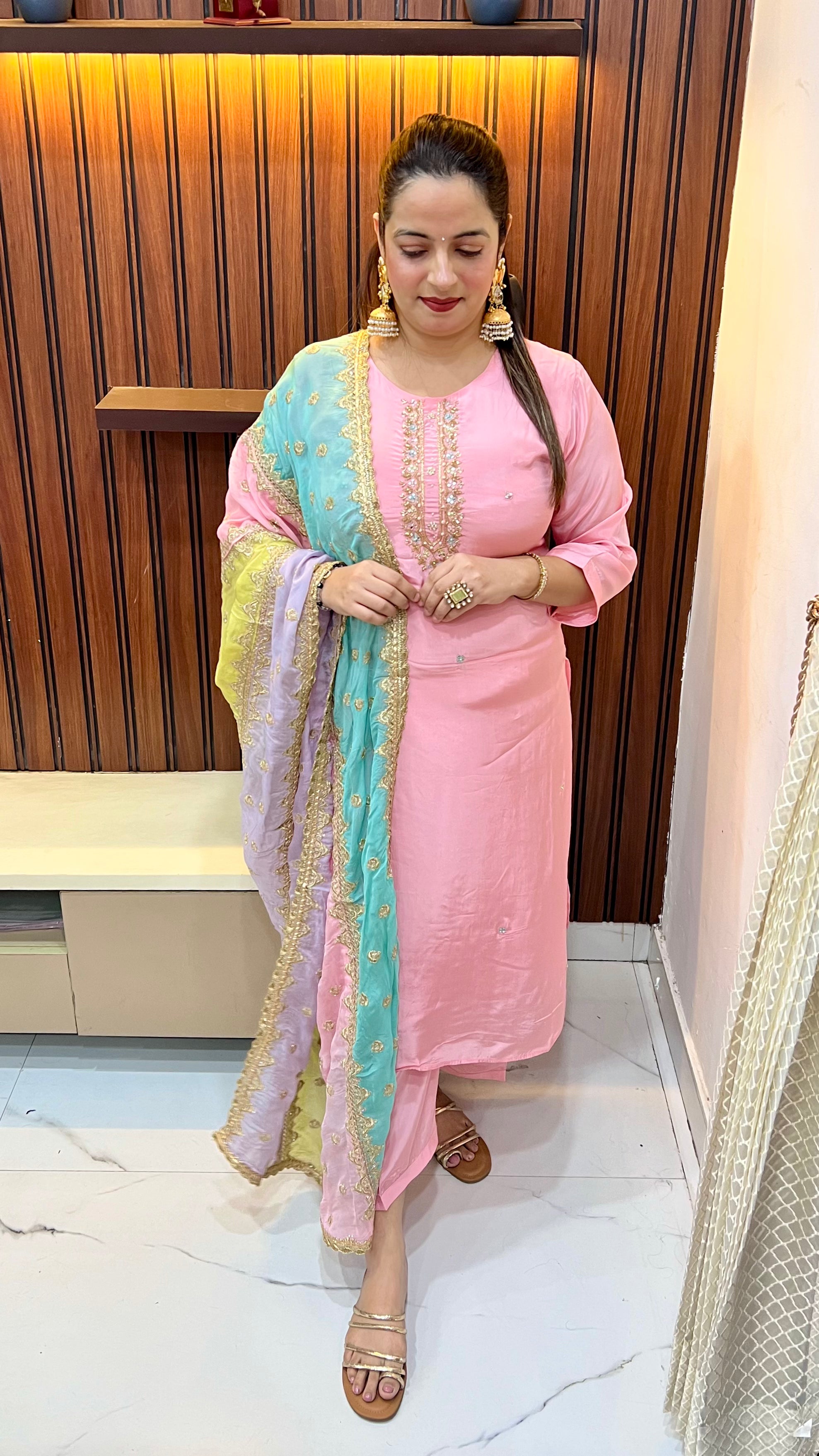 Party Wear Pure Crepe Suit with Hand Embroidery ✨ (🎁 Assured FREE Gift on every website order)