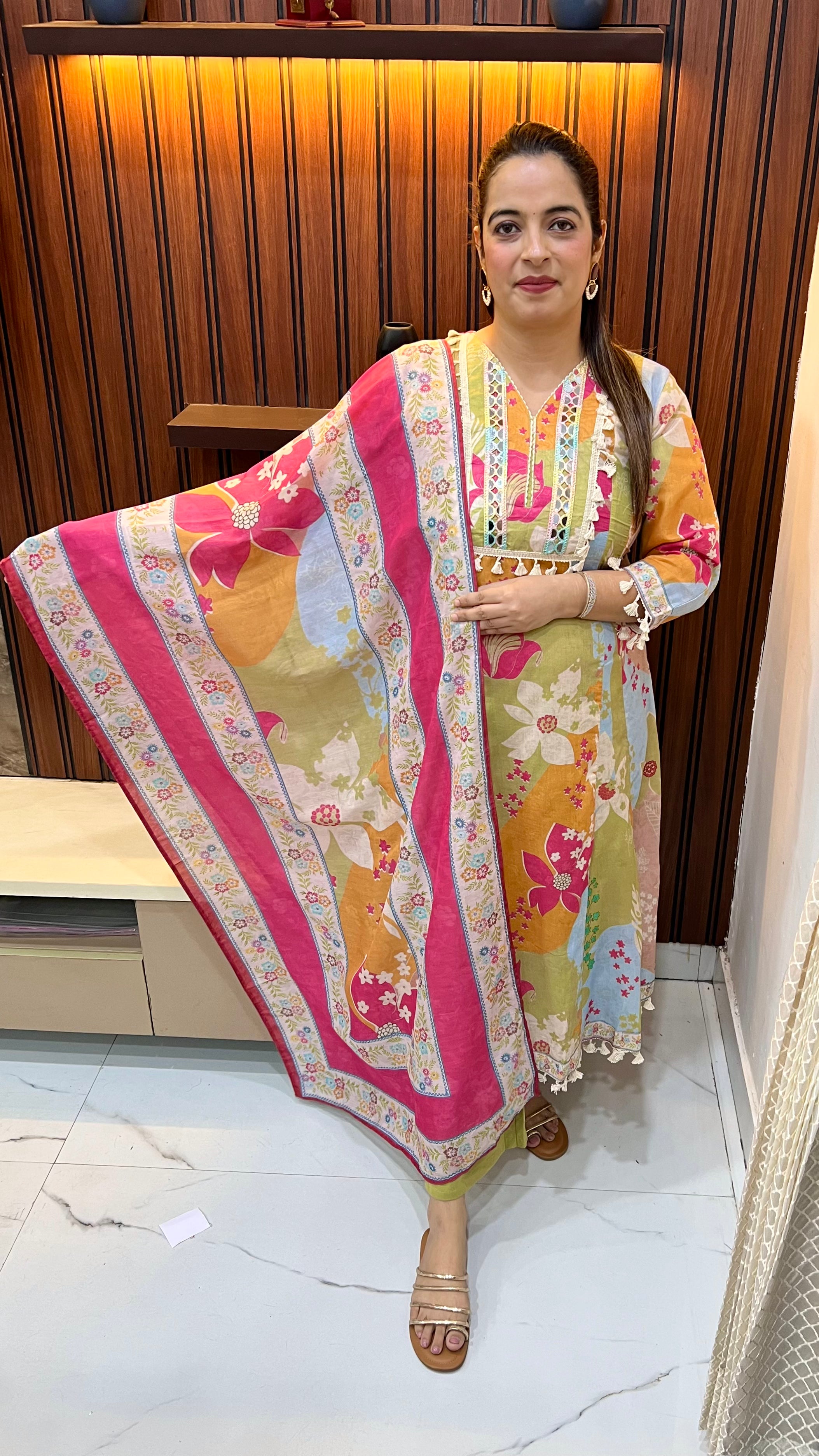 Pure Cotton Suit with Mirror Work & Mul Chanderi Dupatta ✨