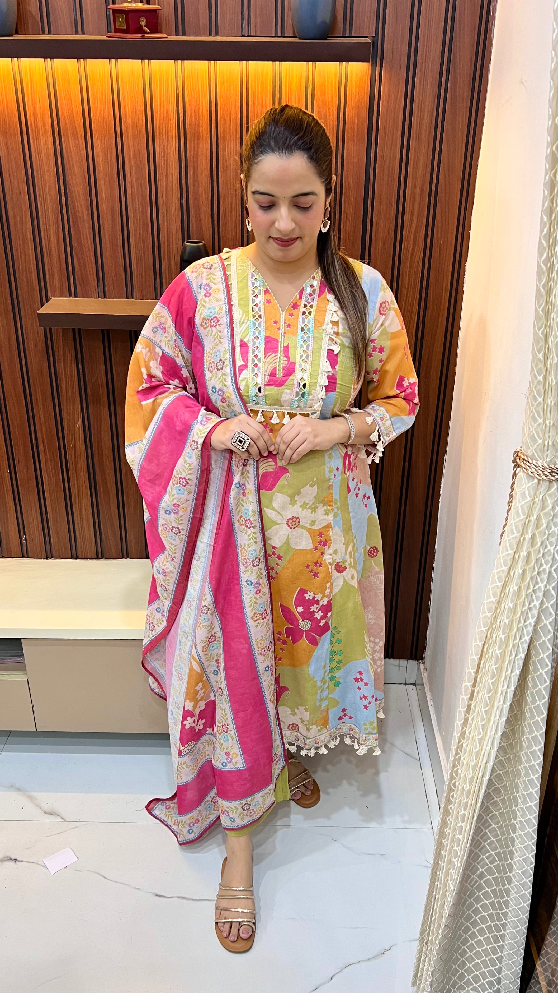Pure Cotton Suit with Mirror Work & Mul Chanderi Dupatta ✨