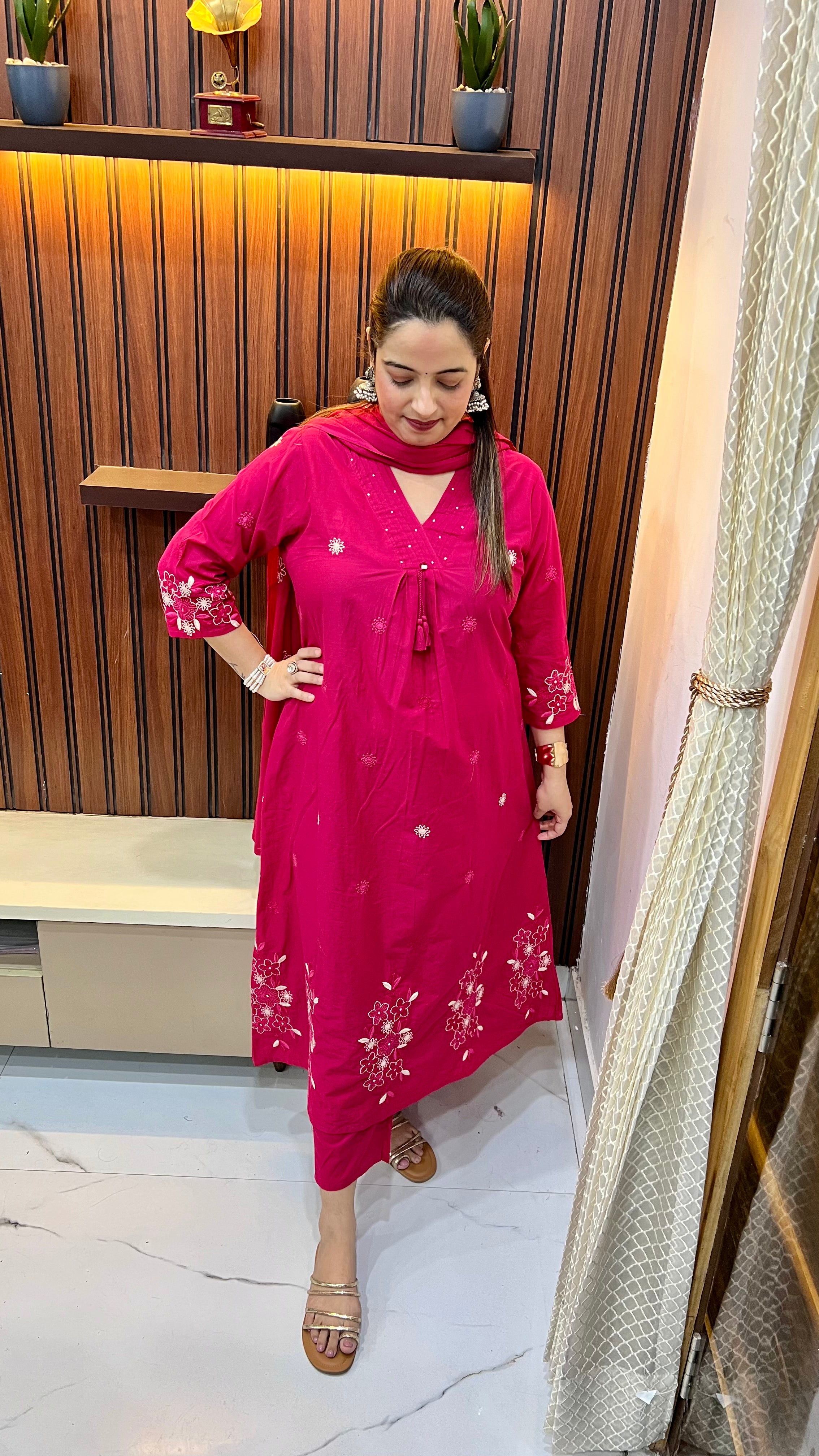Pure Cotton Suit with Thread Embroidery & Pintex Work ✨