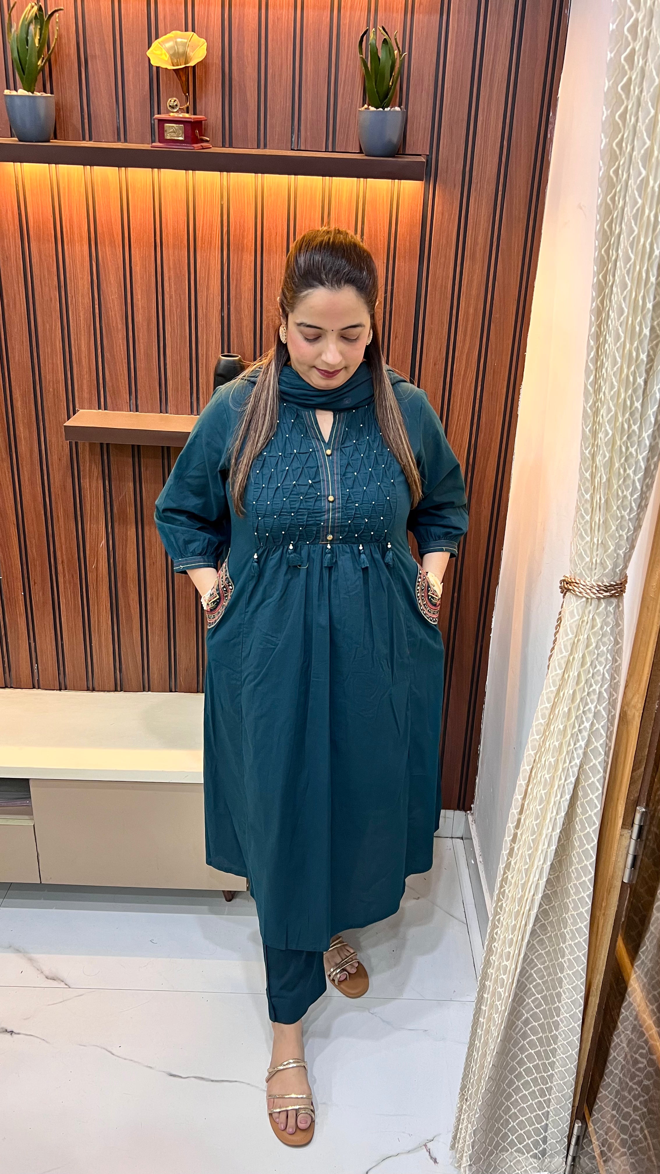 Pure Cotton Suit with Pintex Neckline & Handmade Tassels ✨