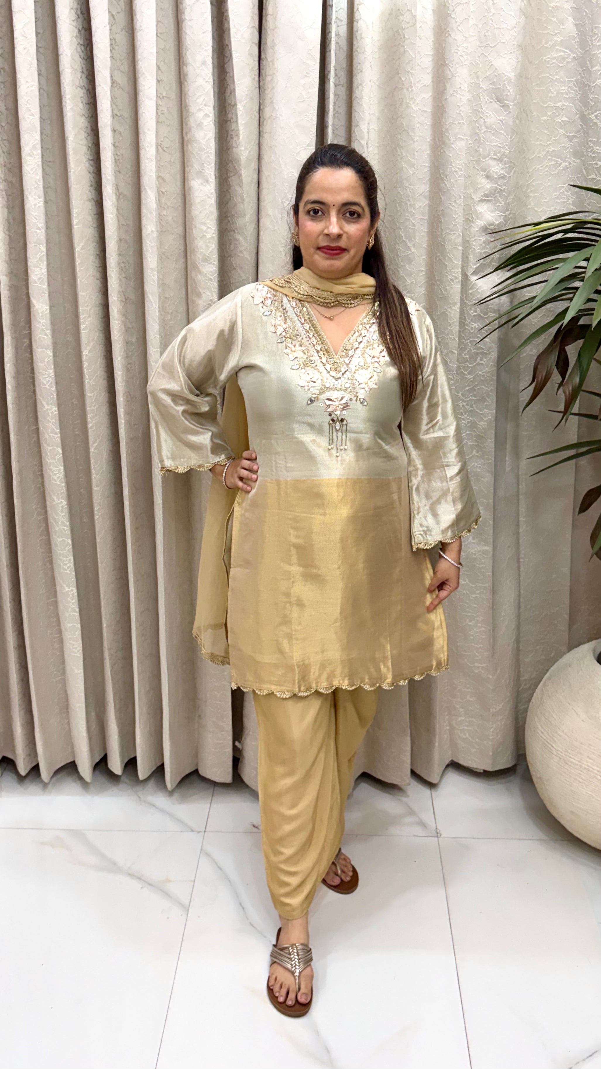 ✨ Organza Shimmer Suit with Gota & Embroidery Details