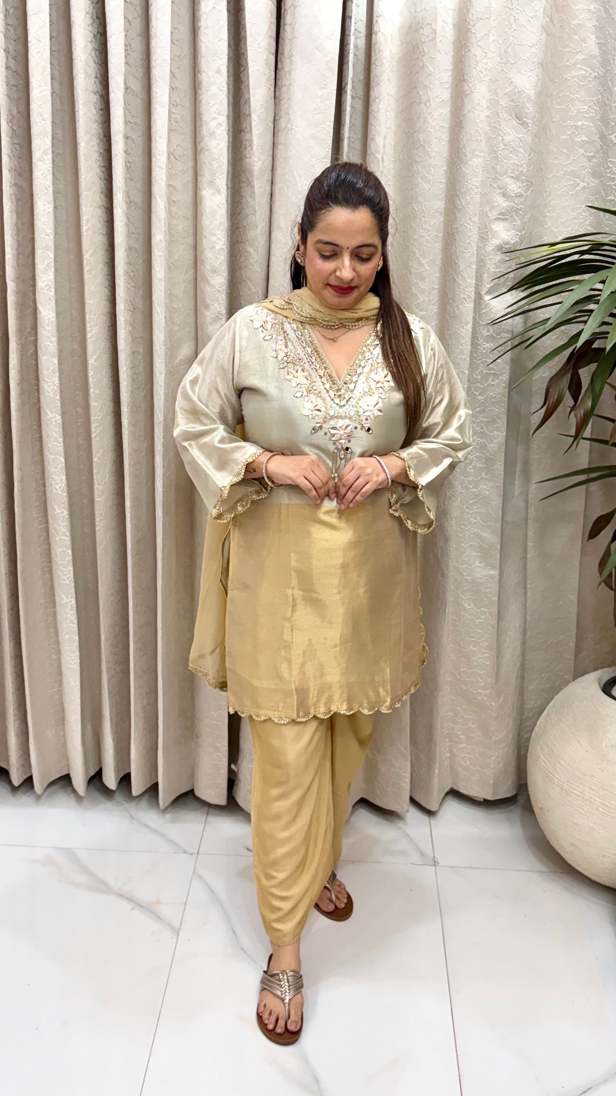 ✨ Organza Shimmer Suit with Gota & Embroidery Details
