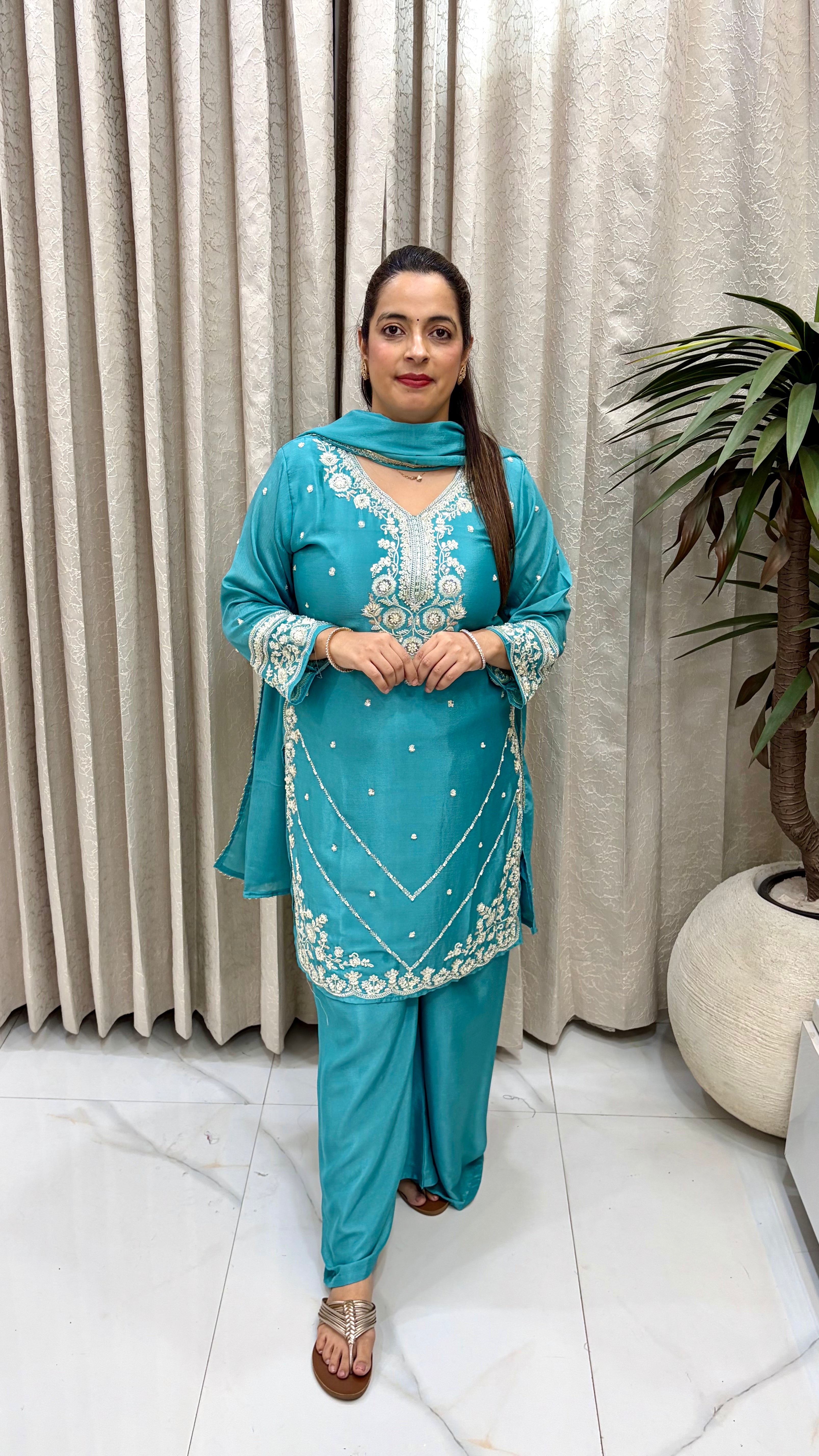 ✨ Pure Chinon Suit with Heavy Hand Embroidery & Divider