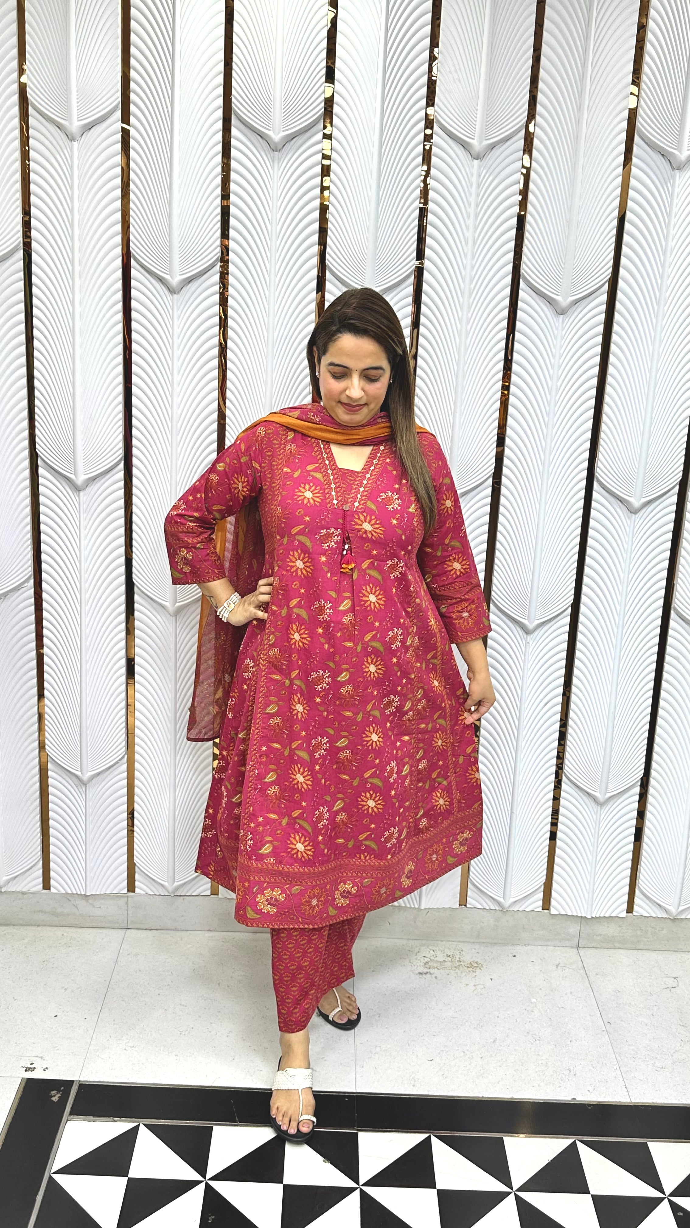 Pure Cotton Anarkali Suit with Mul Cotton Dupatta ✨