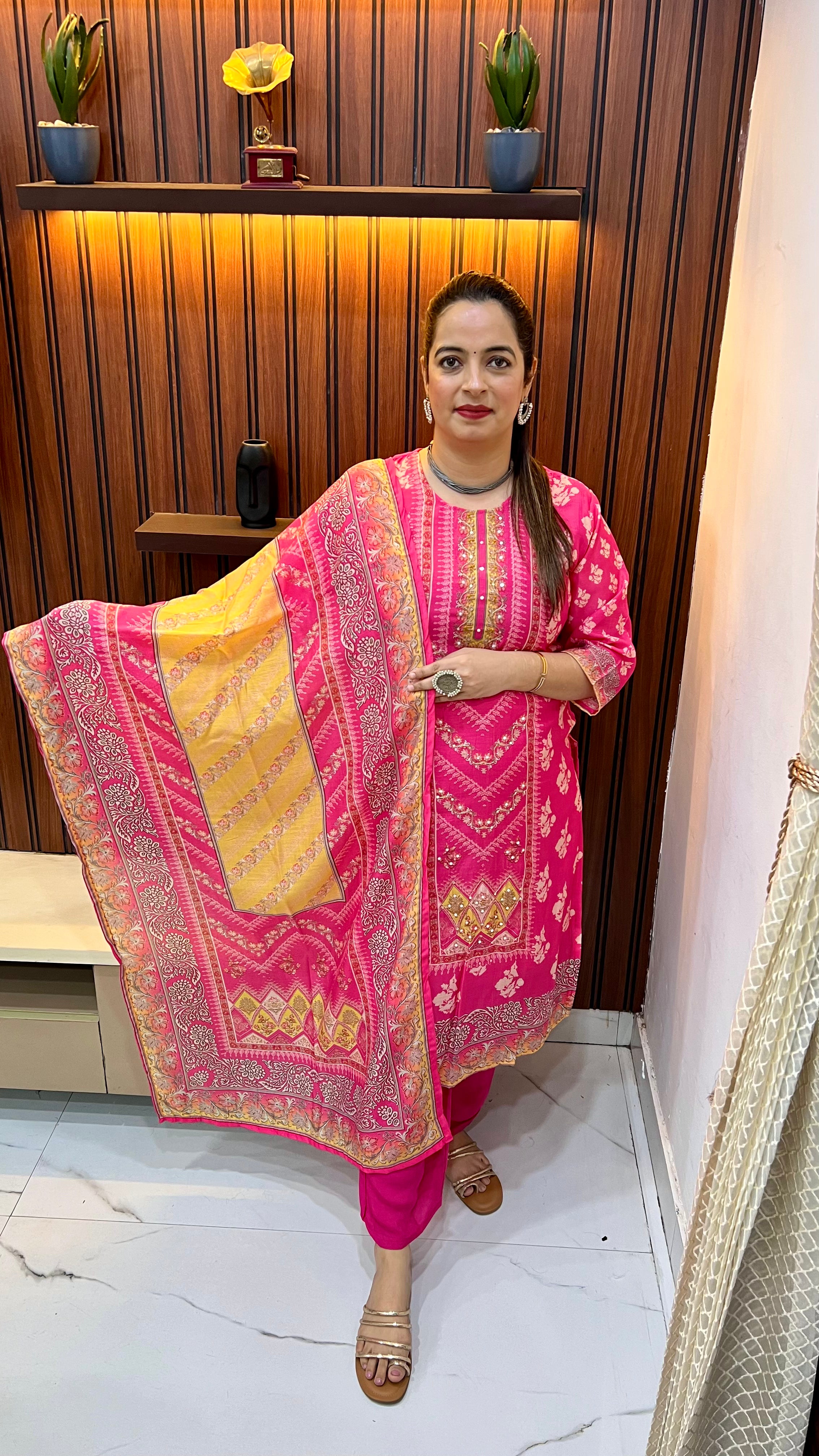 Mul Chanderi Suit with Digital Print & Hand Embroidery ✨