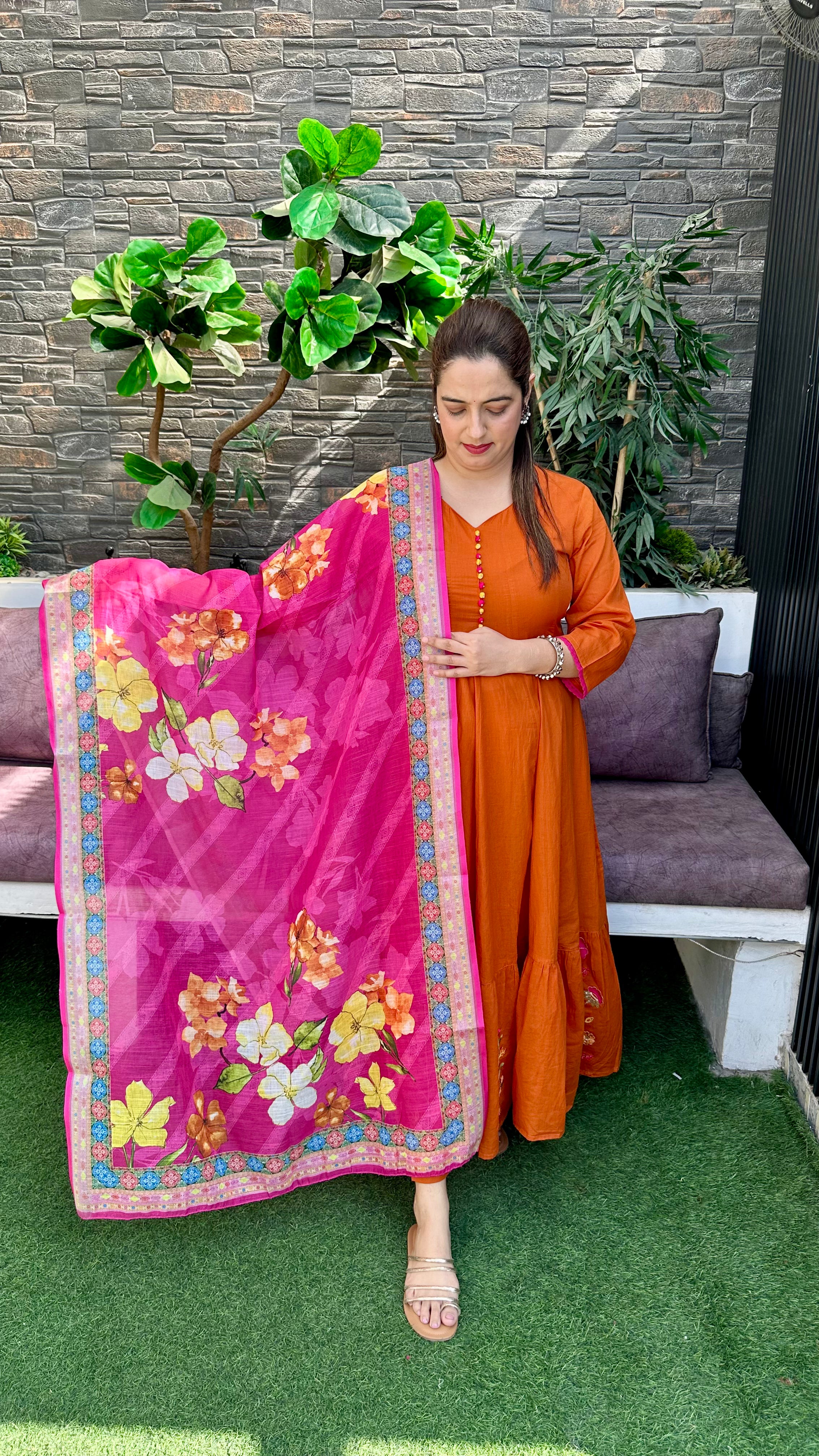 Mul Cotton Full Flair Anarkali Suit with Mul Chanderi Dupatta ✨