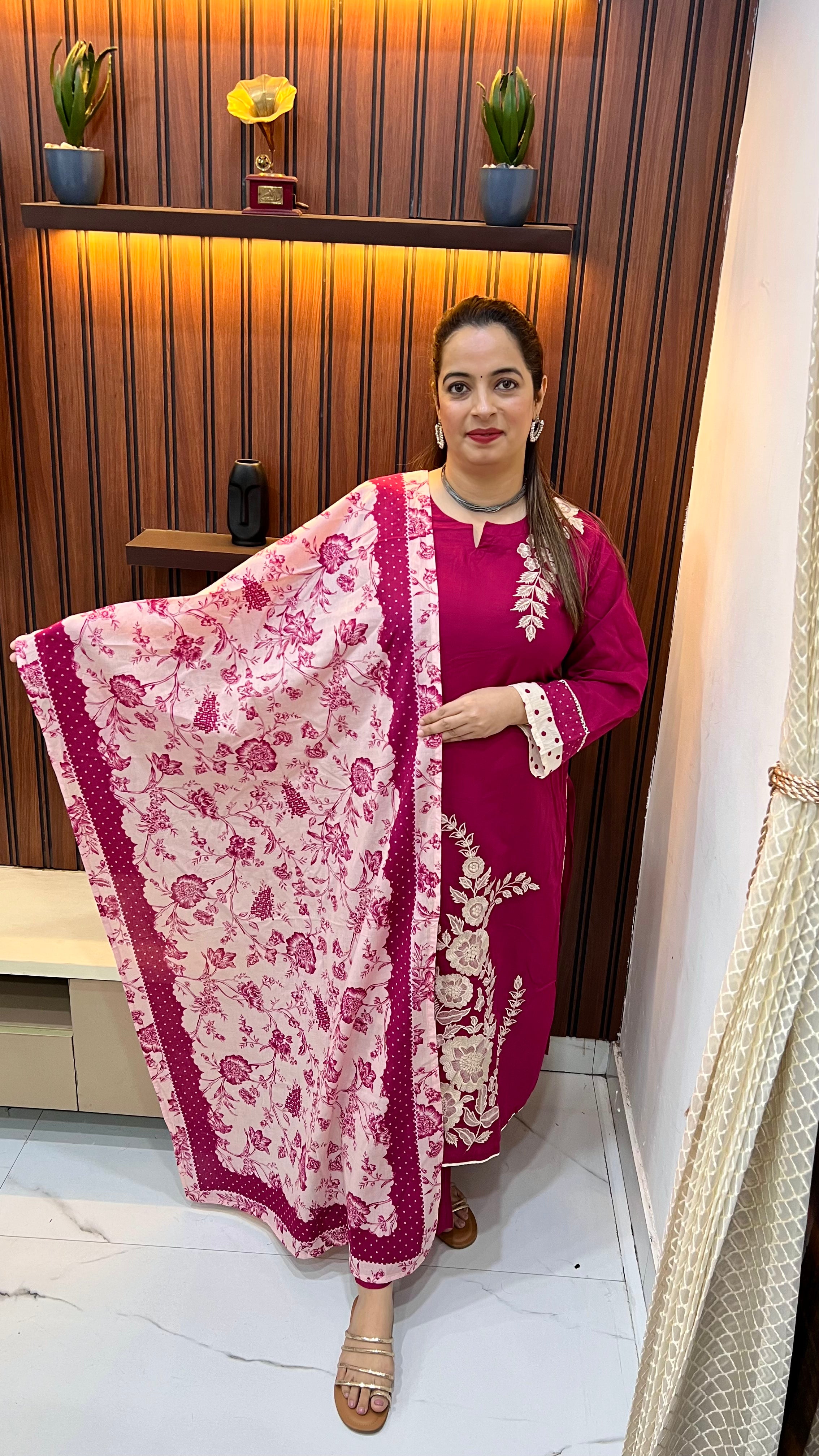 Pure Cotton Suit with Thread & Pearl Floral Embroidery ✨