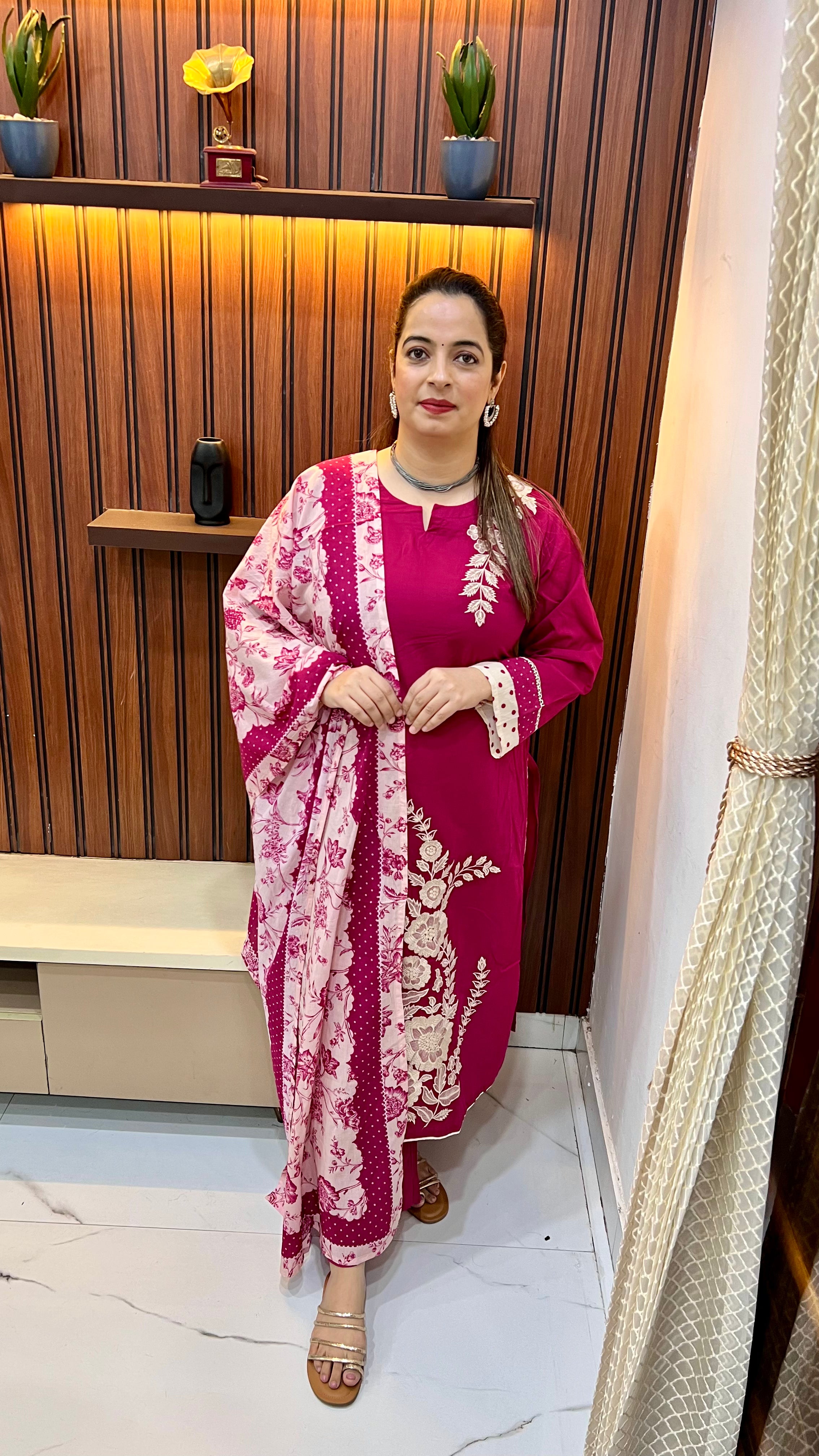 Pure Cotton Suit with Thread & Pearl Floral Embroidery ✨