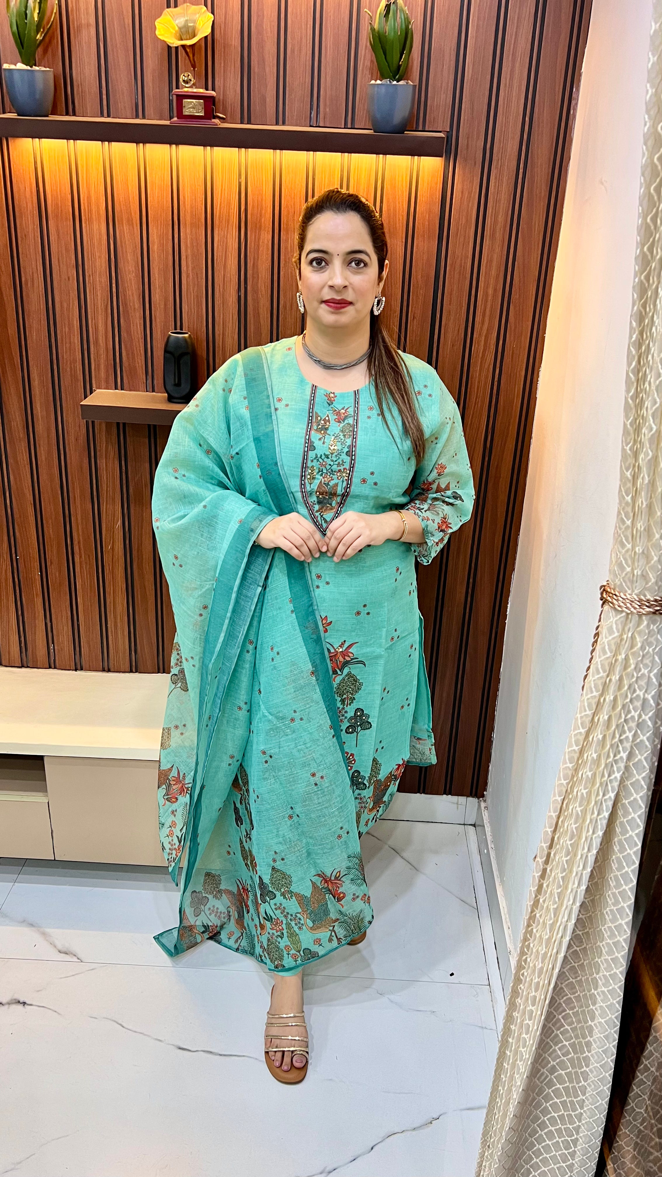 Kota Doria Digital Print Suit with Hand Embroidery ✨