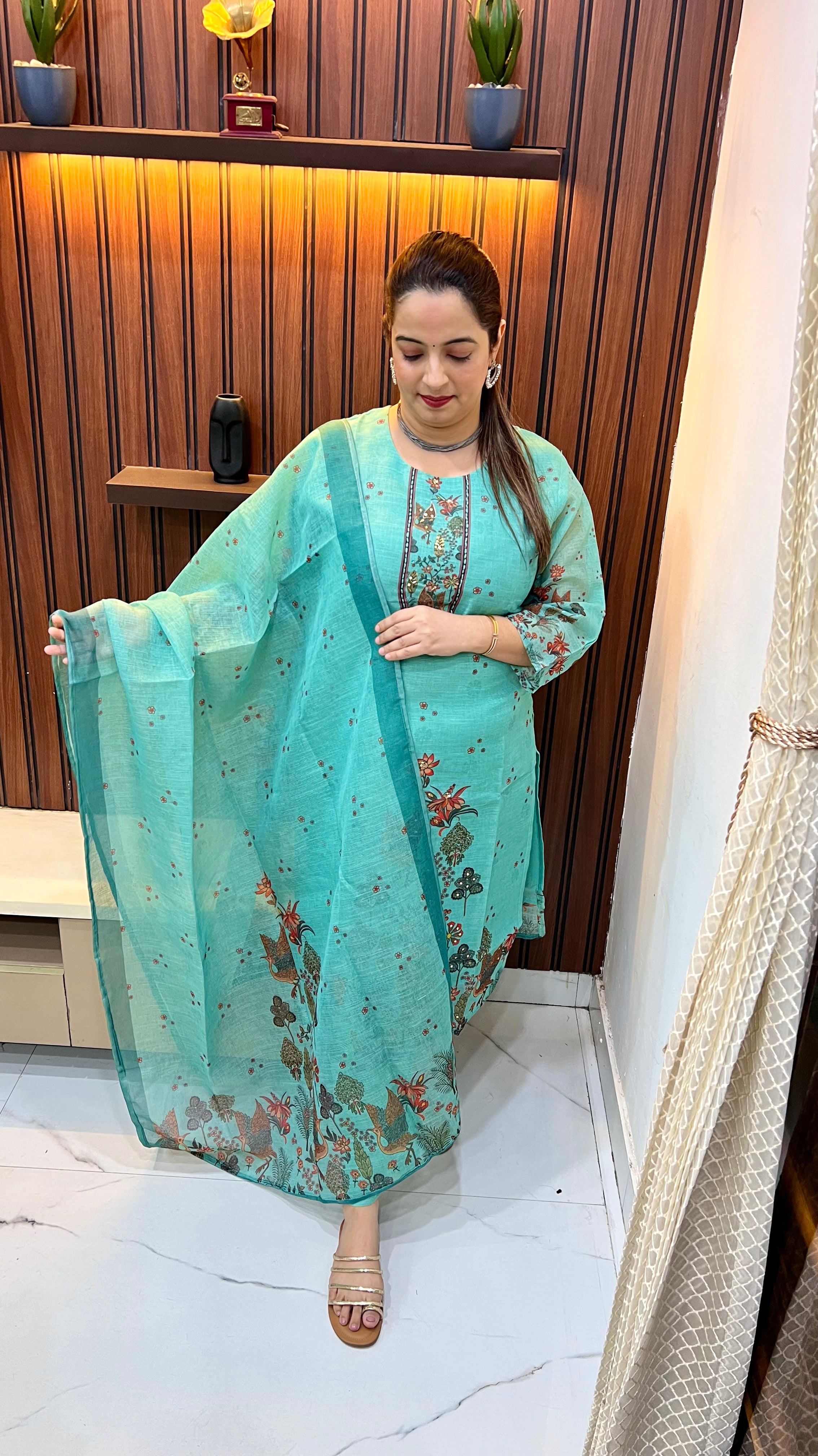 Kota Doria Digital Print Suit with Hand Embroidery ✨