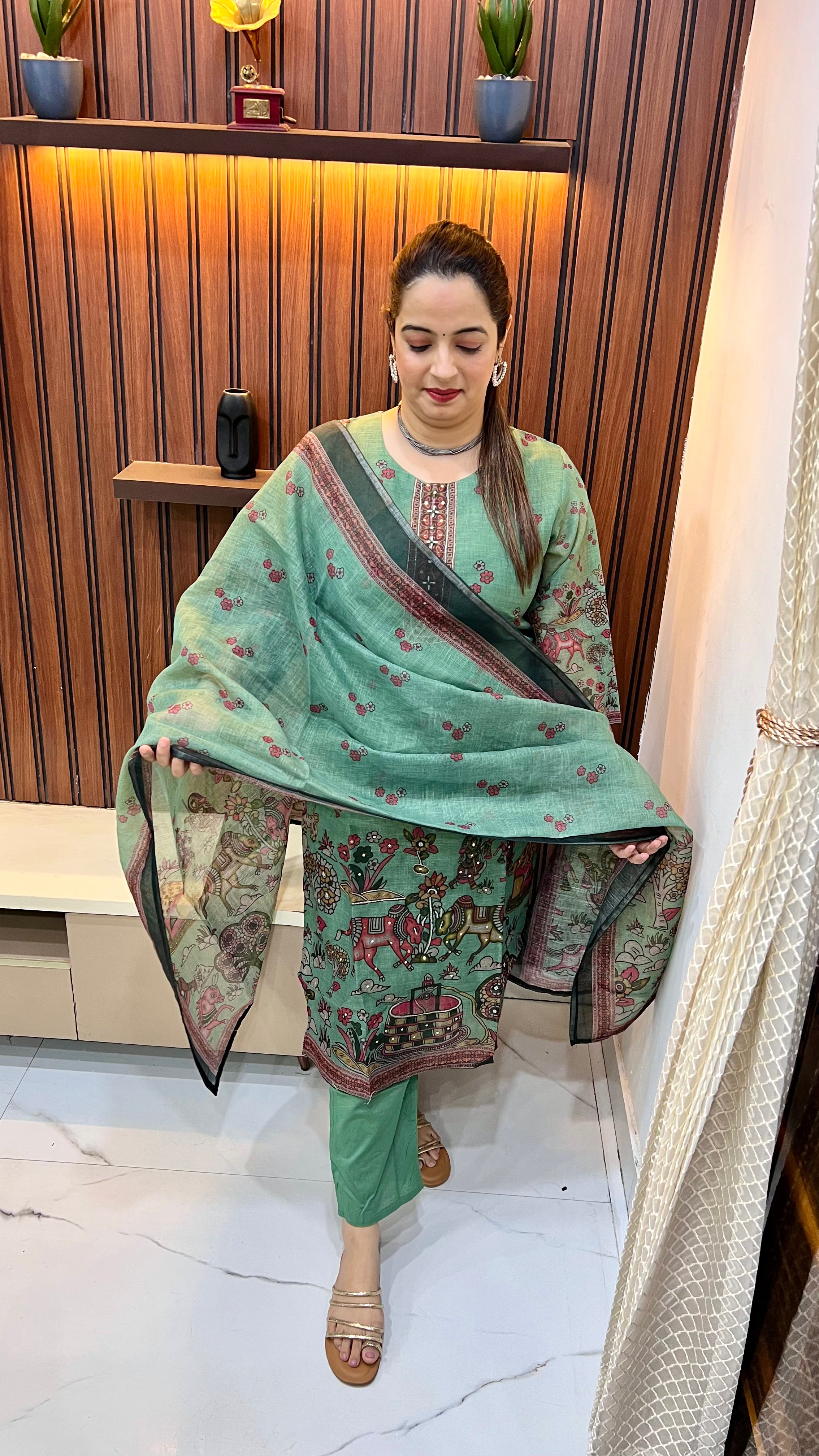 Kota Doria Digital Print Suit with Hand Embroidery ✨