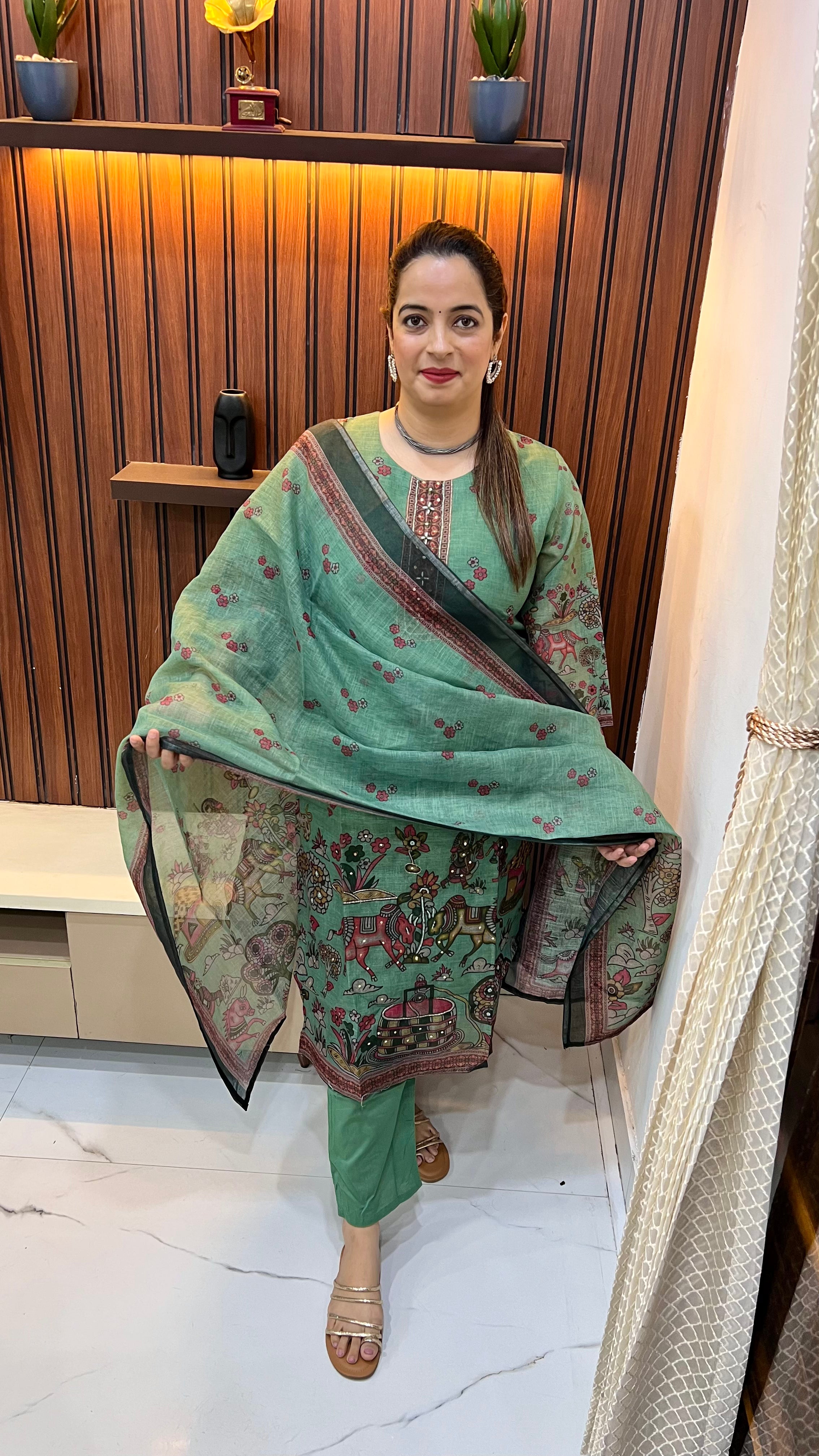 Kota Doria Digital Print Suit with Hand Embroidery ✨