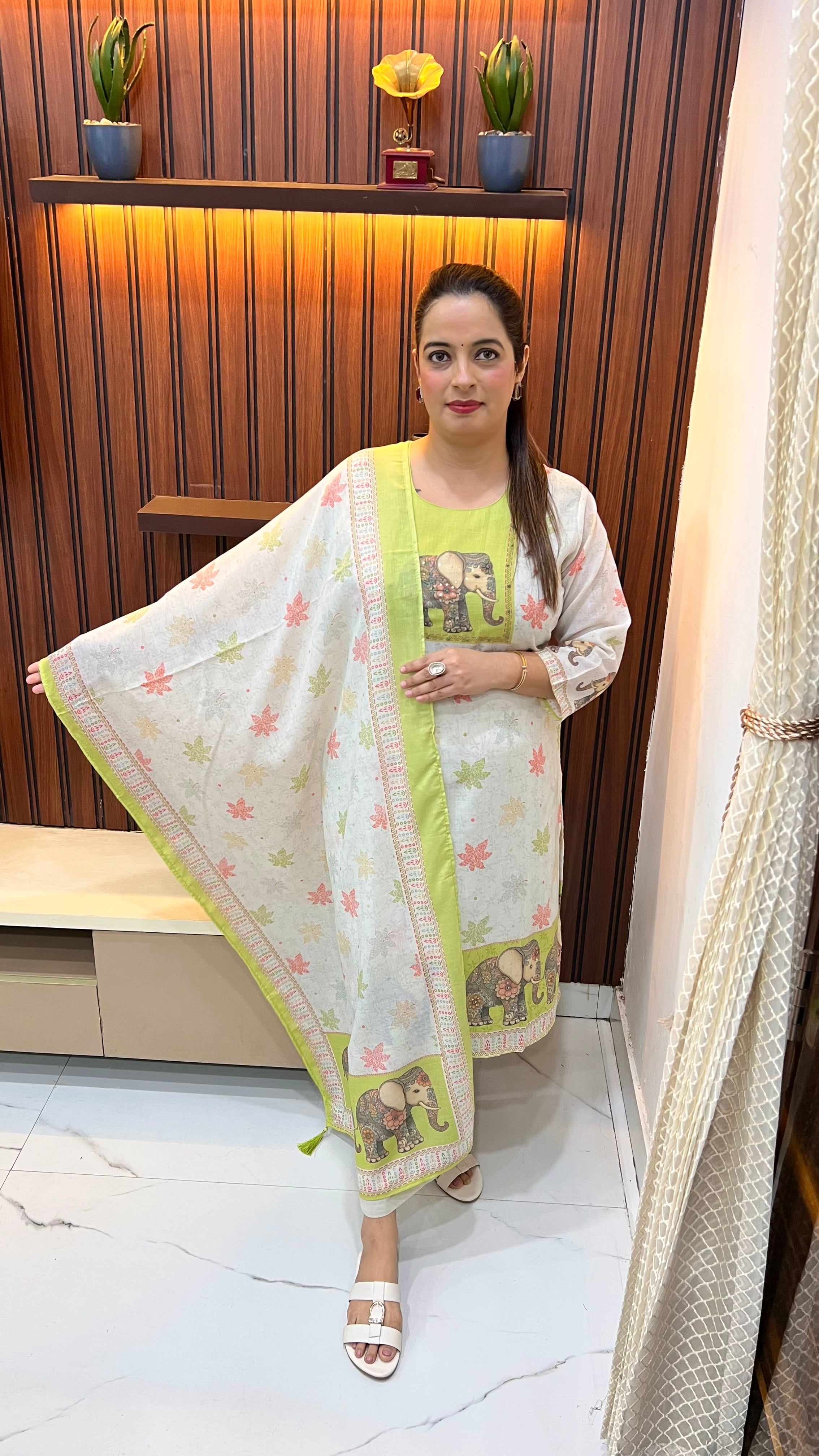 Pure Cotton Suit with Elephant Print Work ✨