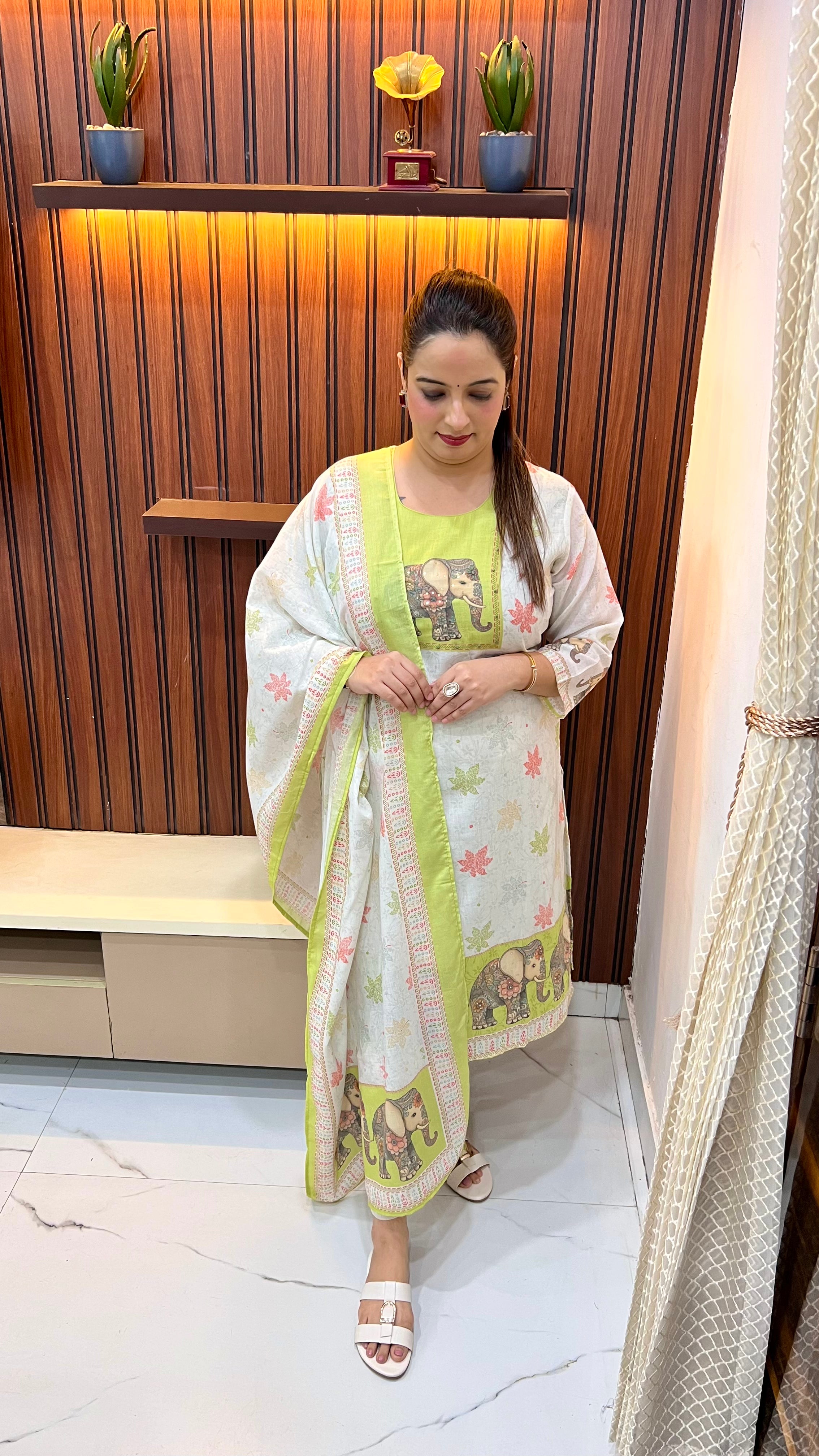 Pure Cotton Suit with Elephant Print Work ✨