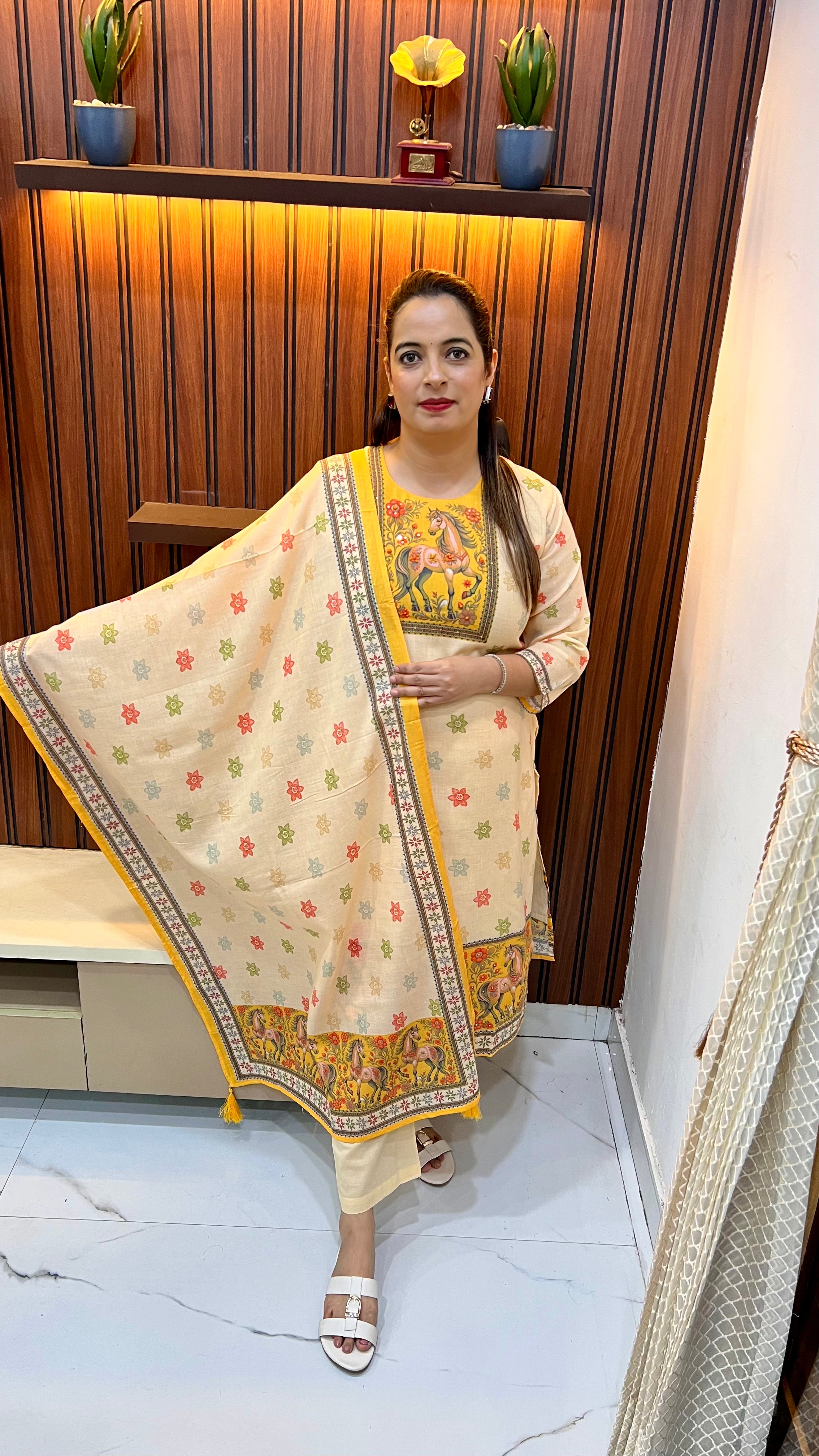 Pure Mul Cotton Suit with Digital Print, Knot Work & Pure Cotton Lining