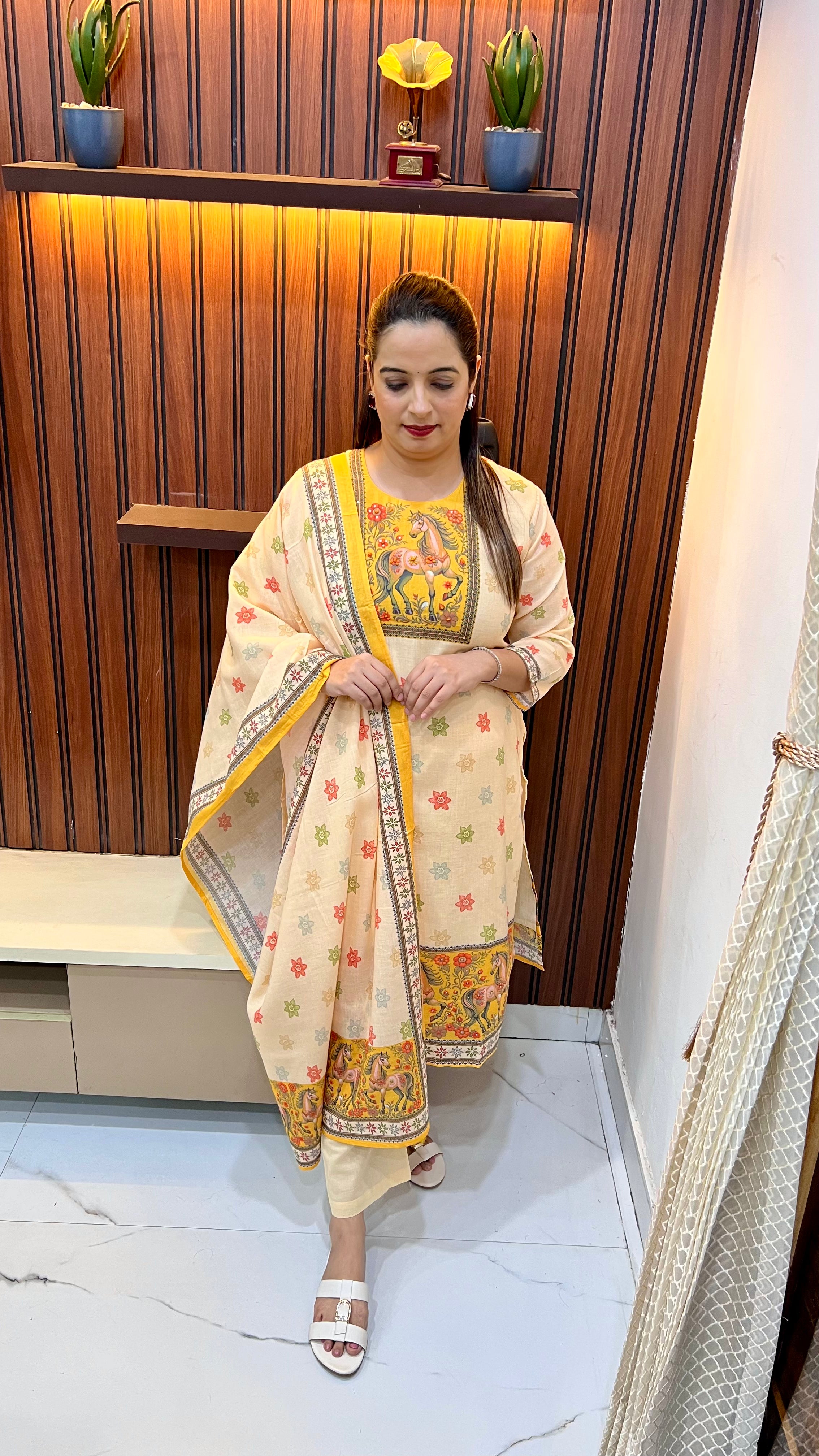 Pure Mul Cotton Suit with Digital Print, Knot Work & Pure Cotton Lining