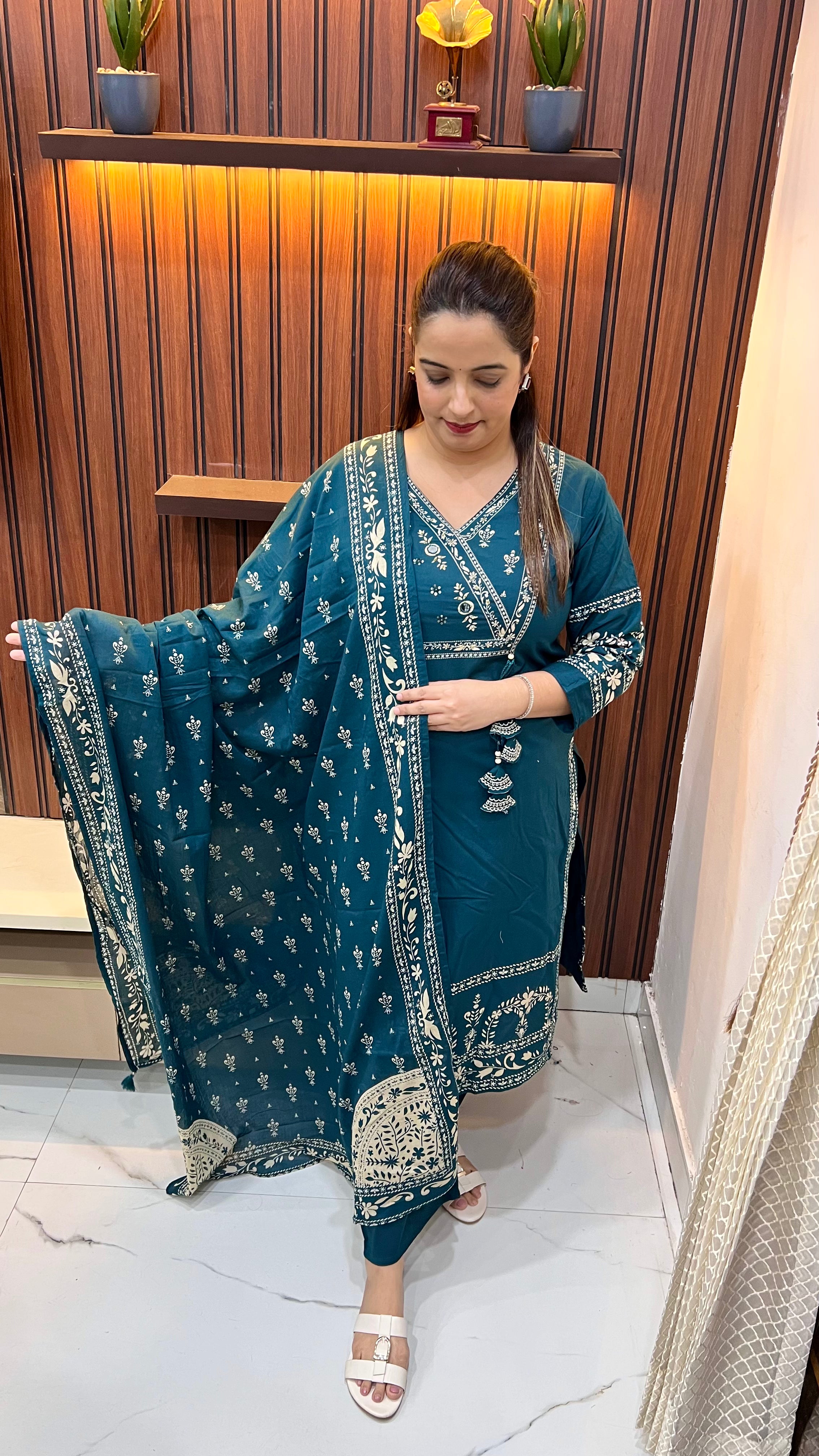 Pure Cotton Suit with Hand Embroidery & Real Mirror Work Neckline