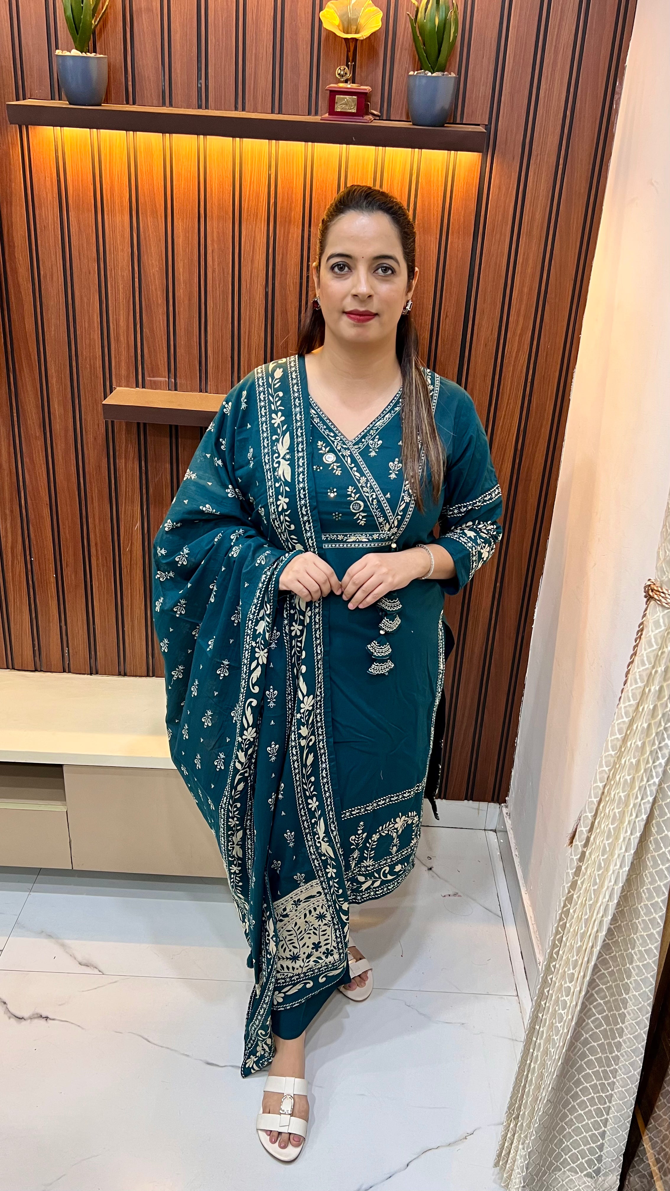 Pure Cotton Suit with Hand Embroidery & Real Mirror Work Neckline