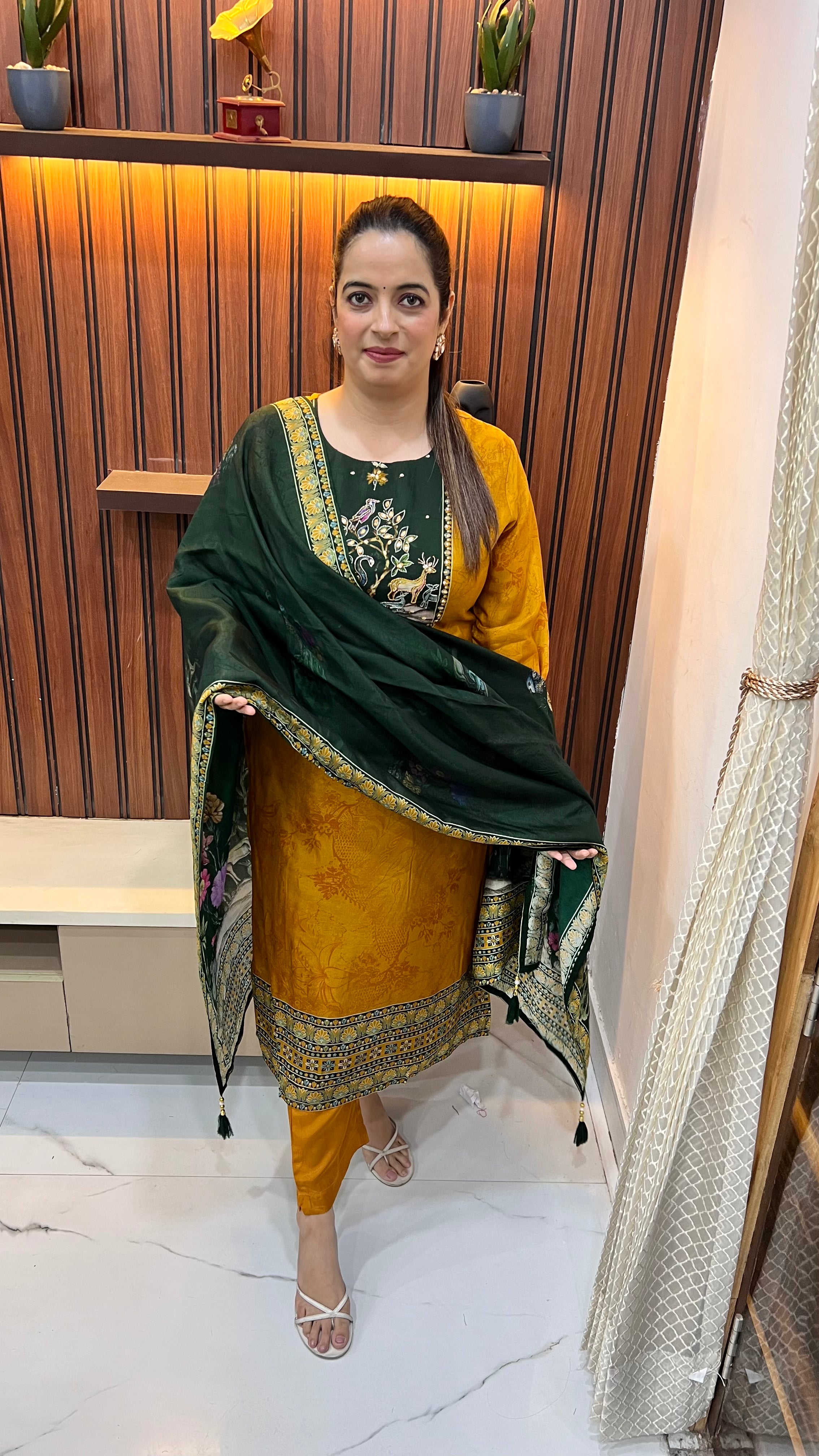Pure Natural Crepe Suit with Hand Embroidery Neckline