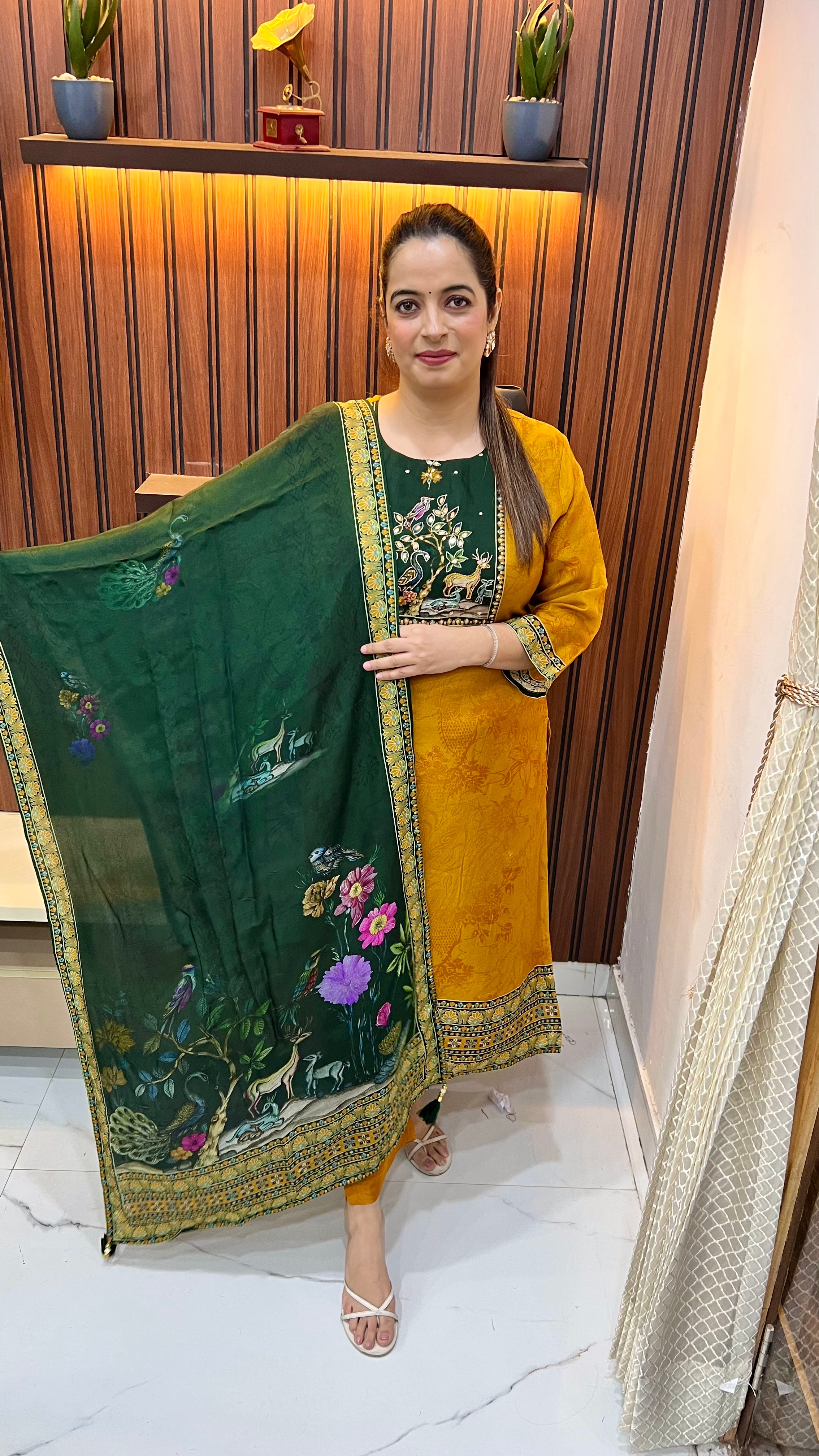 Pure Natural Crepe Suit with Hand Embroidery Neckline