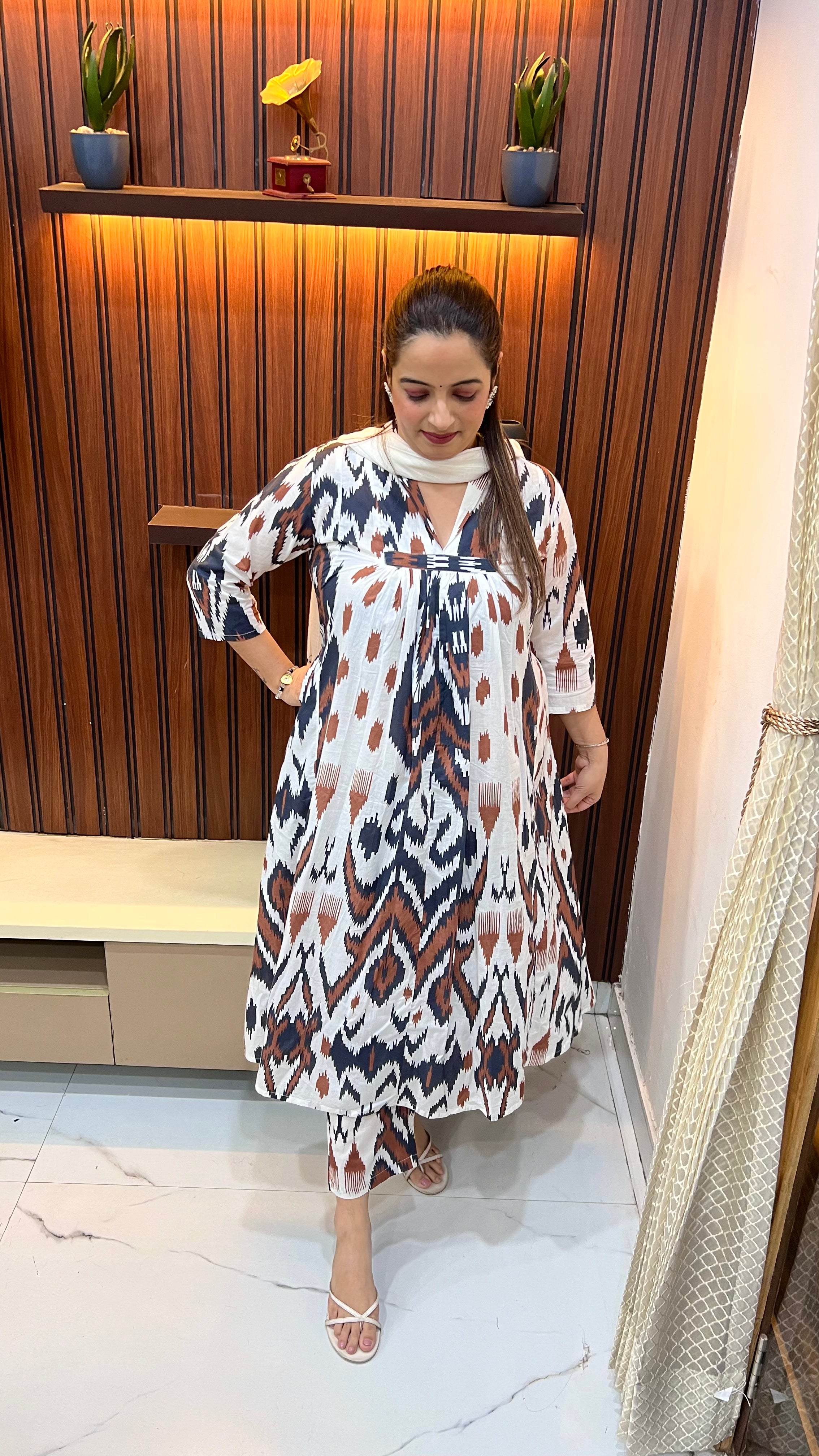 Pure Cotton A-Line Suit with Dual Side Pockets & Kota Doria Dupatta