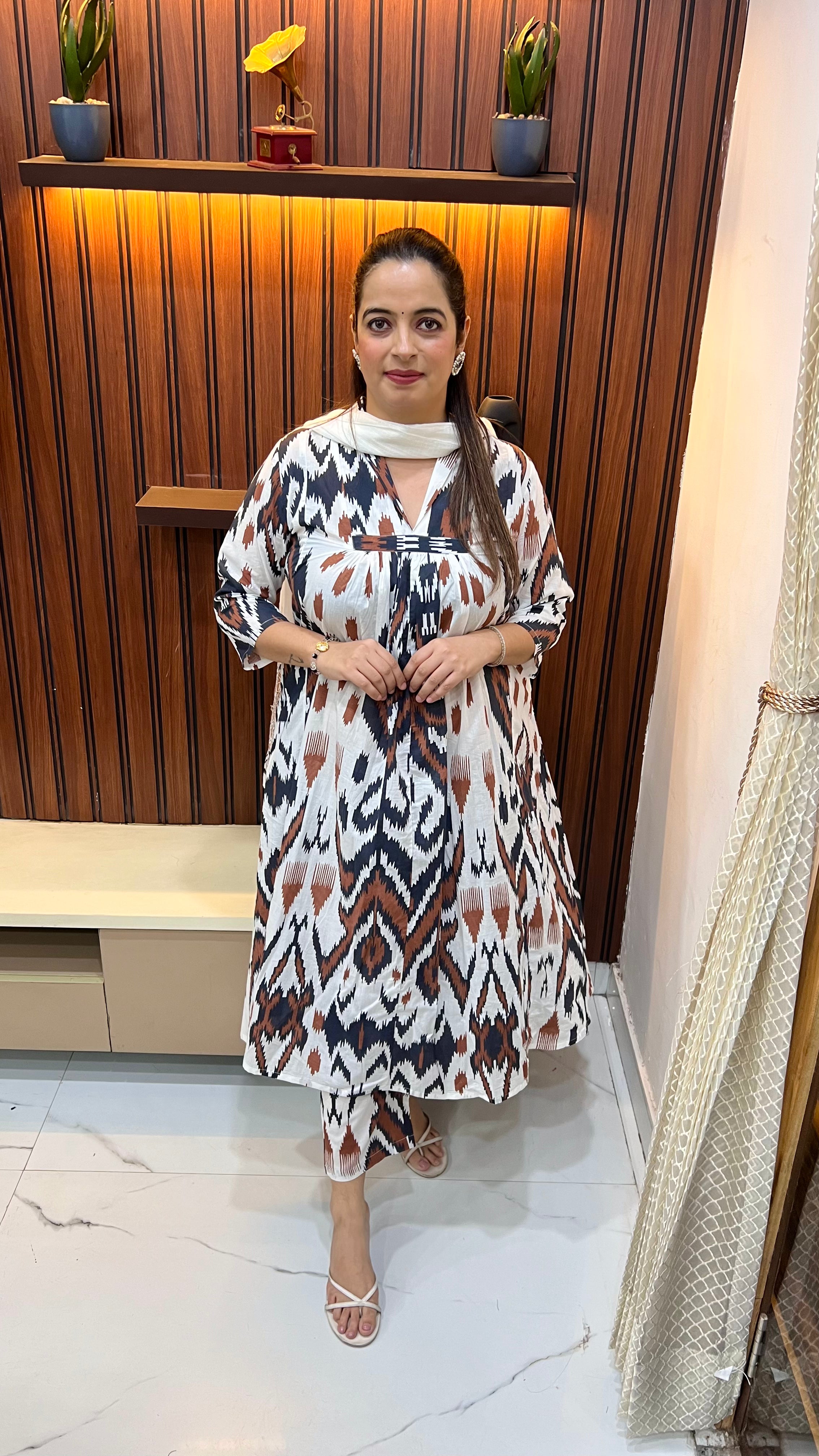 Pure Cotton A-Line Suit with Dual Side Pockets & Kota Doria Dupatta