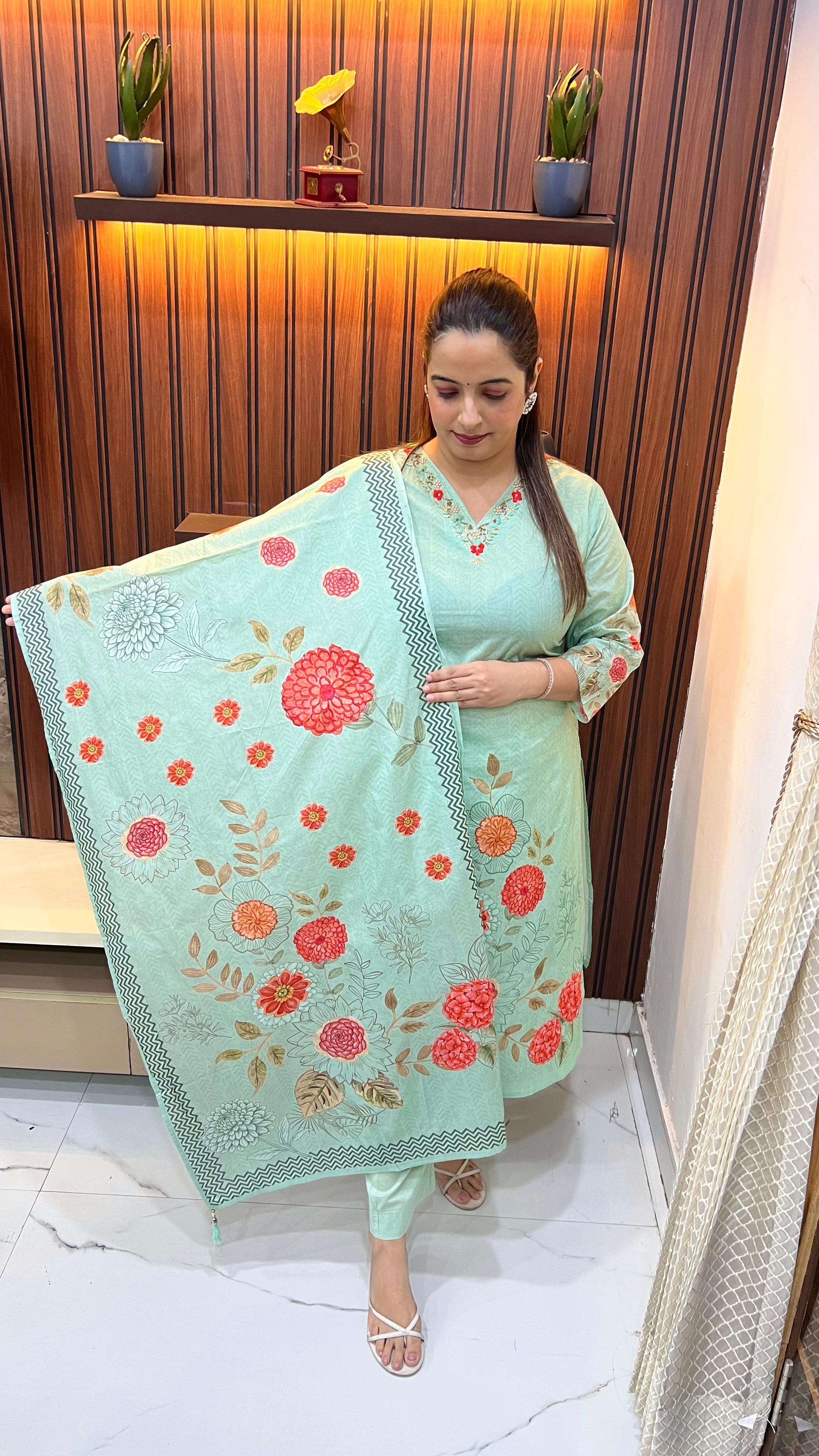 Pure Cotton Suit with Hand Embroidery & Digital Print