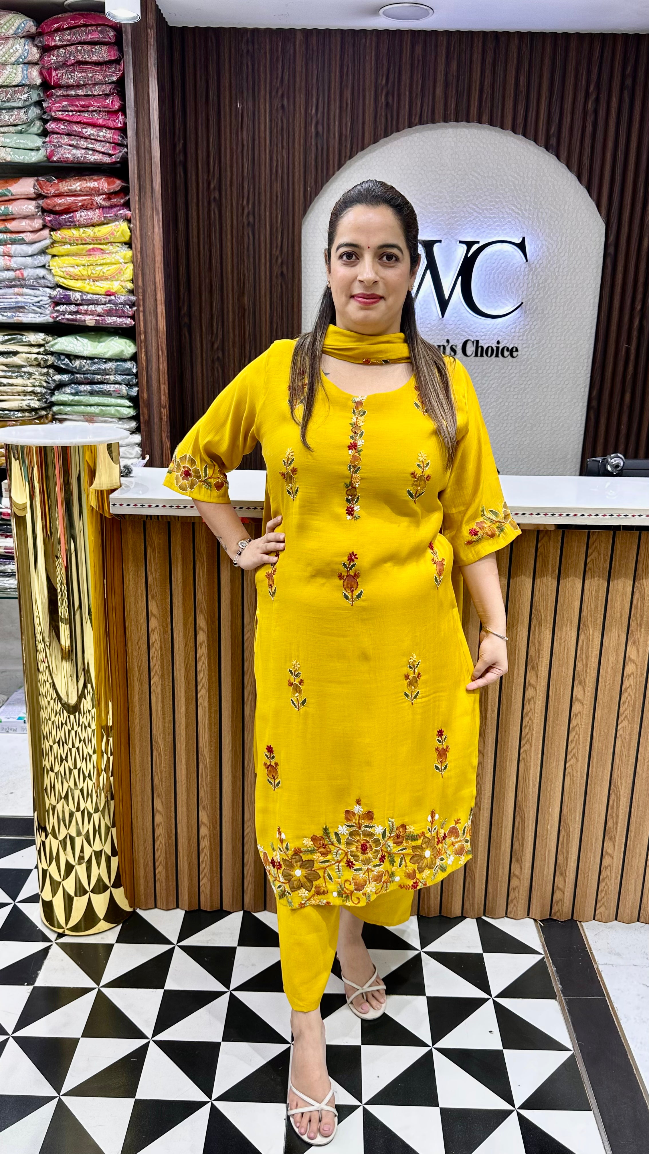 Mul Chanderi Suit with Kolkata Knot Work, Masleen Bottom & Mul Chanderi Dupatta