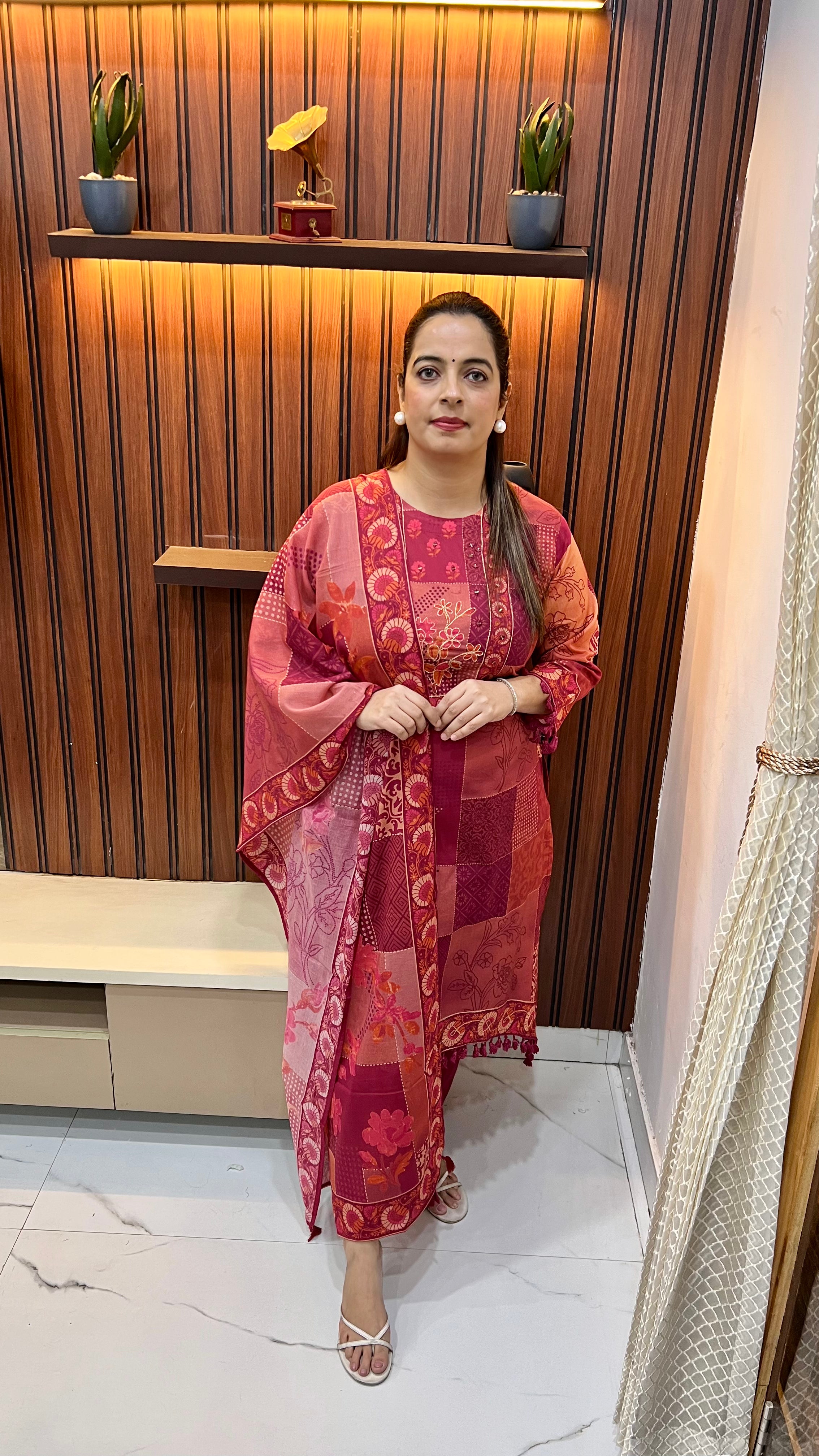 Pure Cotton Digital Print Suit with C-Cut Ghera & Cotton Crochet Lace Work