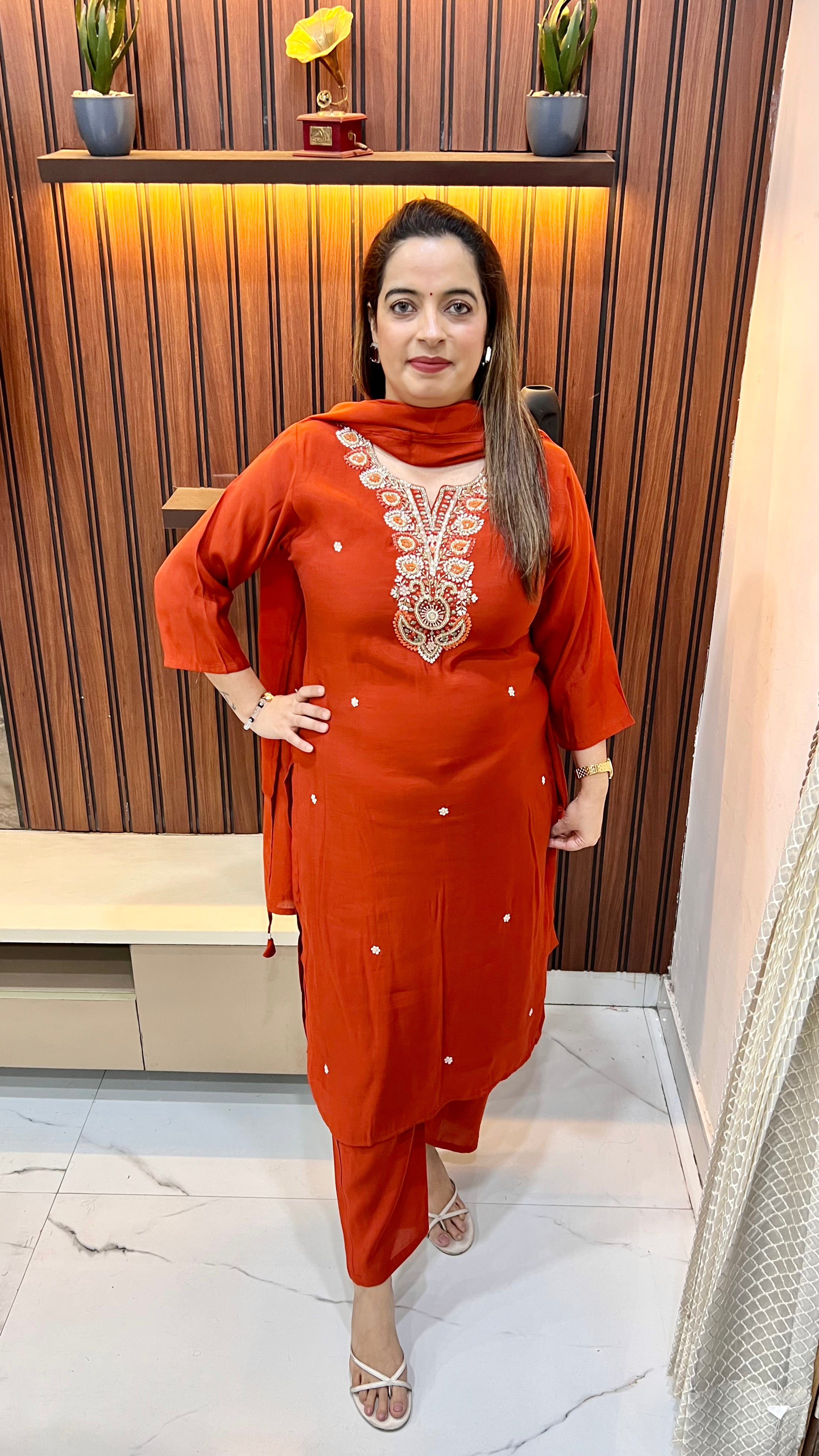 Masleen Suit with Cotton Lining & All-Over Hand Embroidery with Handmade Tassels