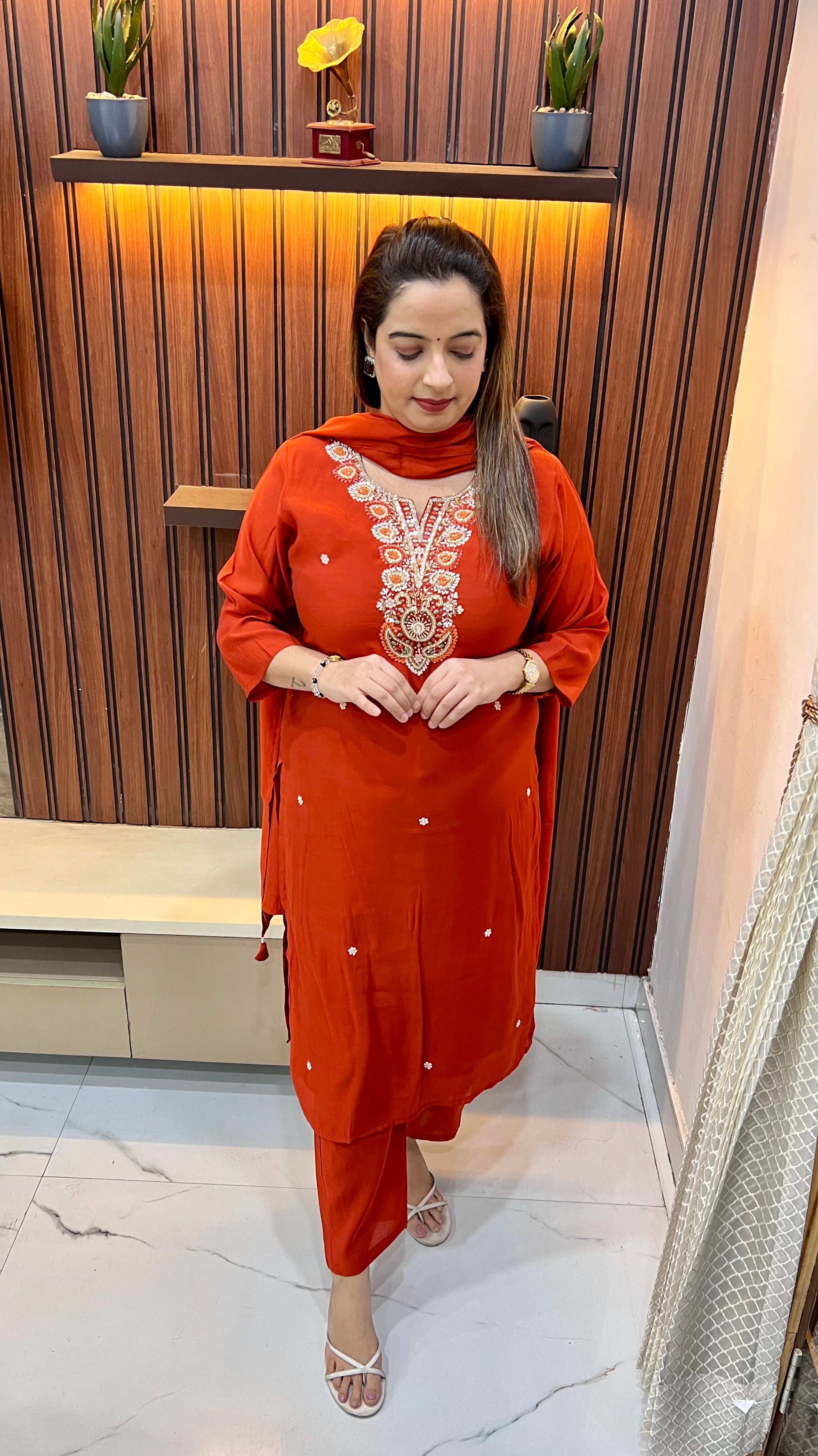 Masleen Suit with Cotton Lining & All-Over Hand Embroidery with Handmade Tassels