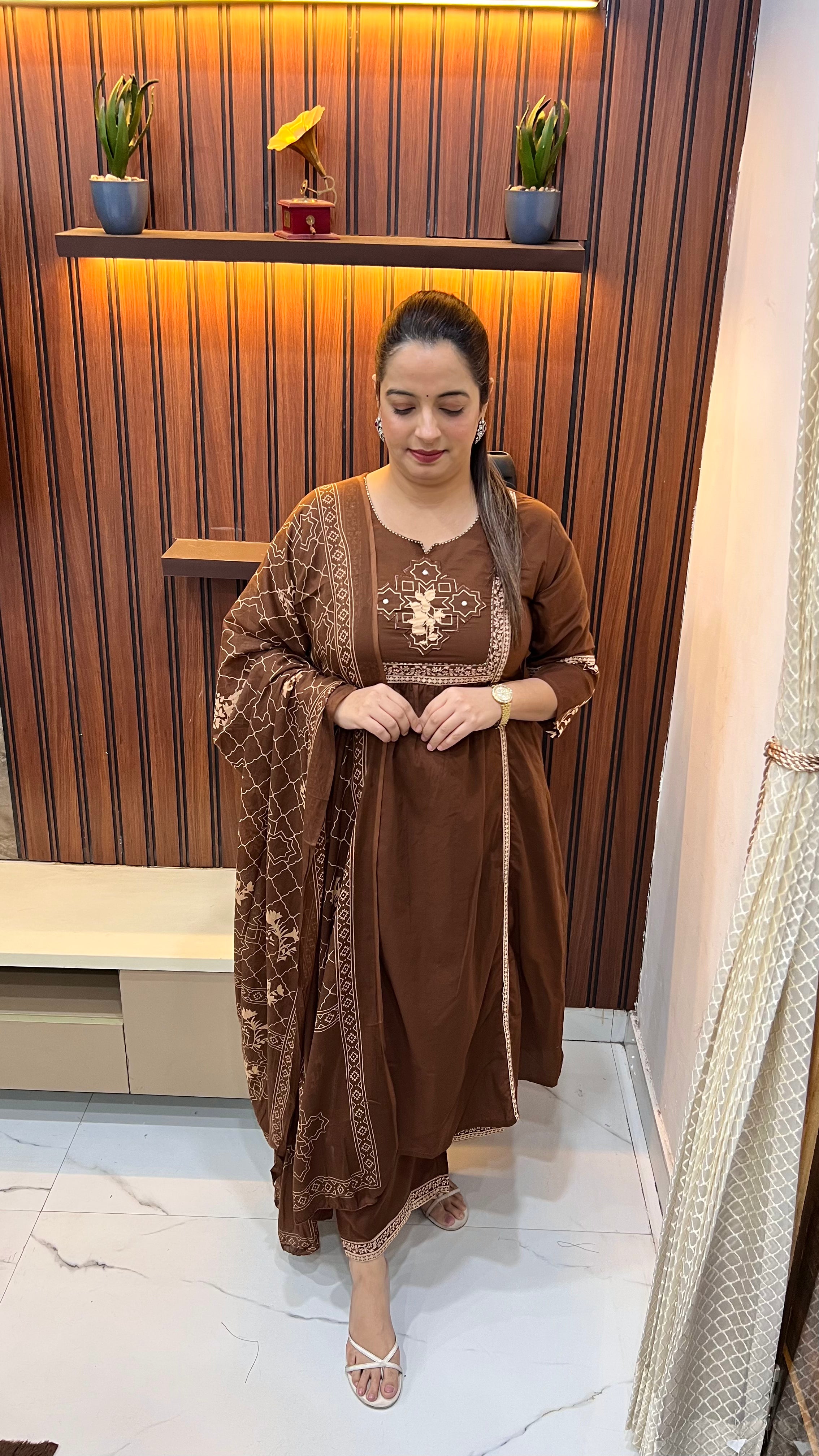 Pure Cotton Suit with Kanta & Appliqué Work and Kalamkari Border