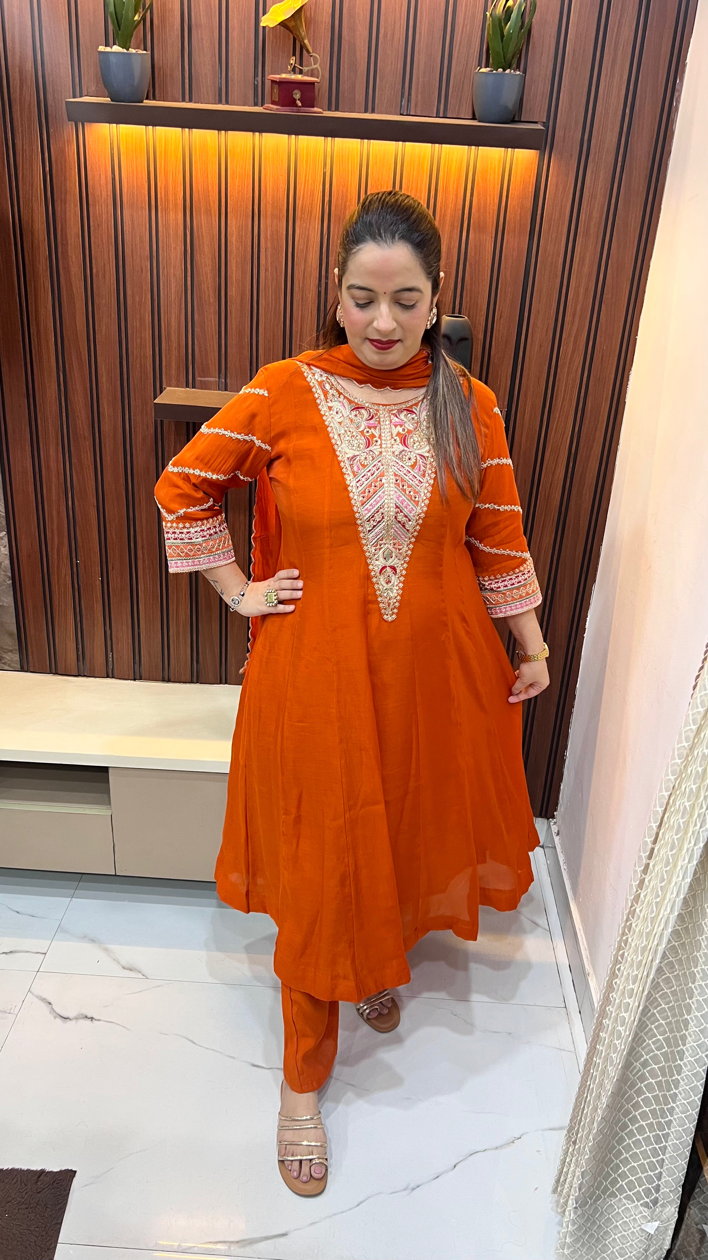 Mul Chanderi Suit with All-Over Hand Embroidery Work