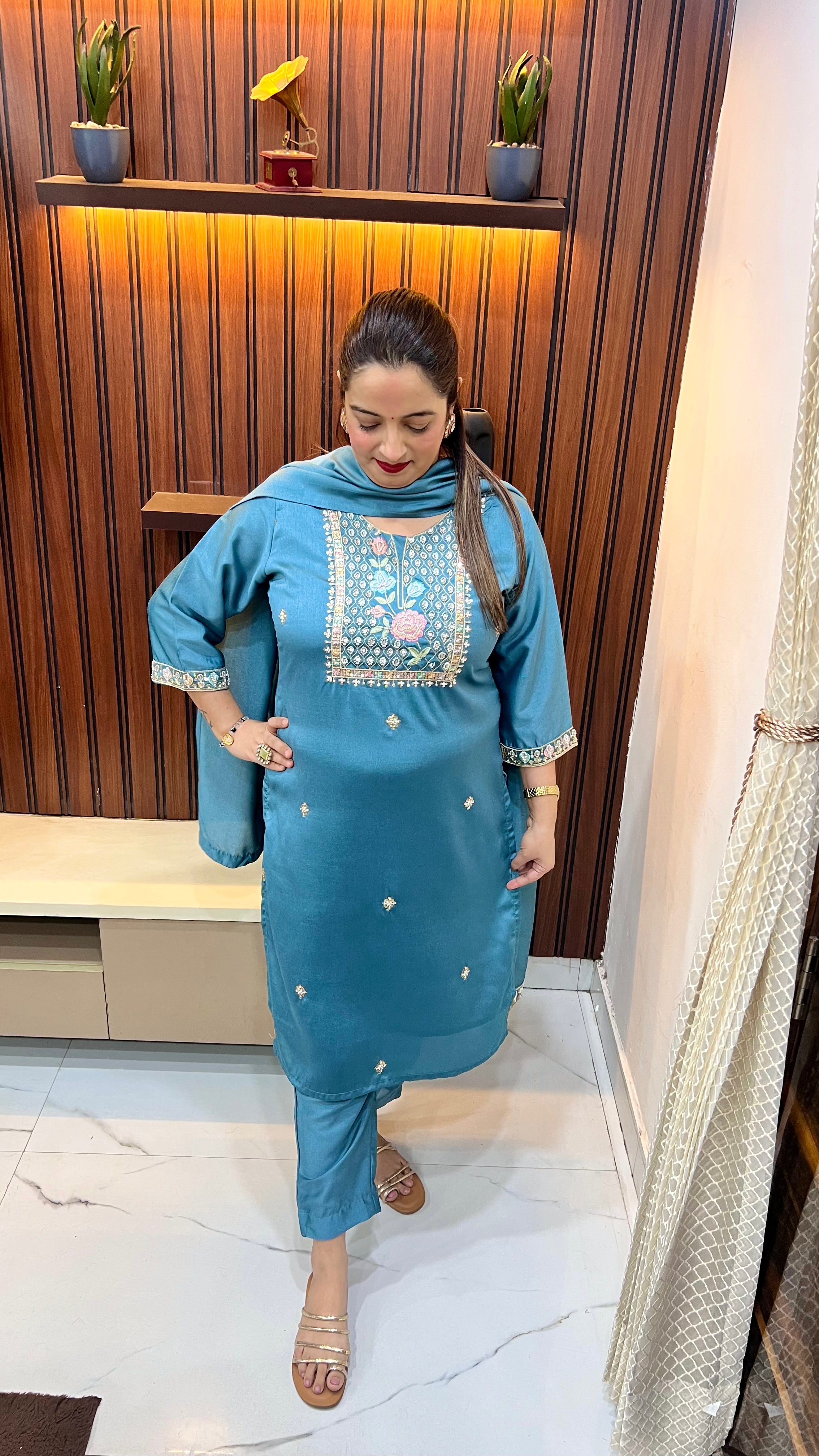 Pure Masleen Suit with Hand Embroidery Work