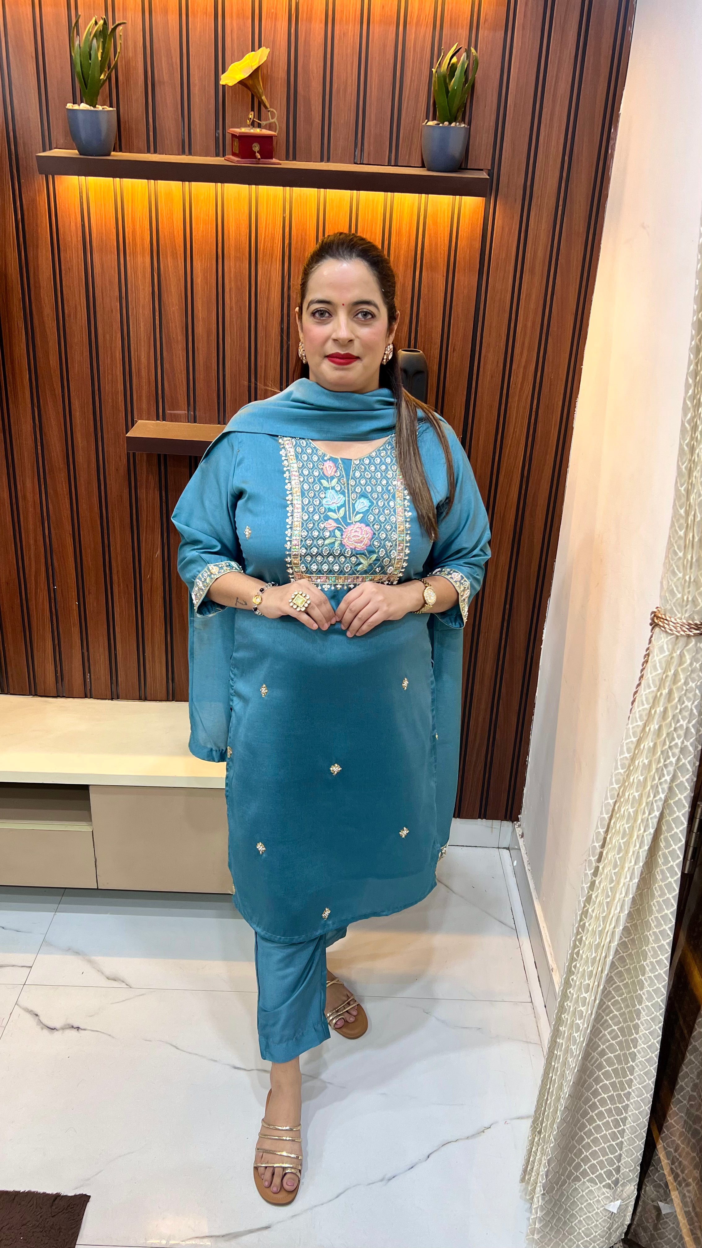 Pure Masleen Suit with Hand Embroidery Work