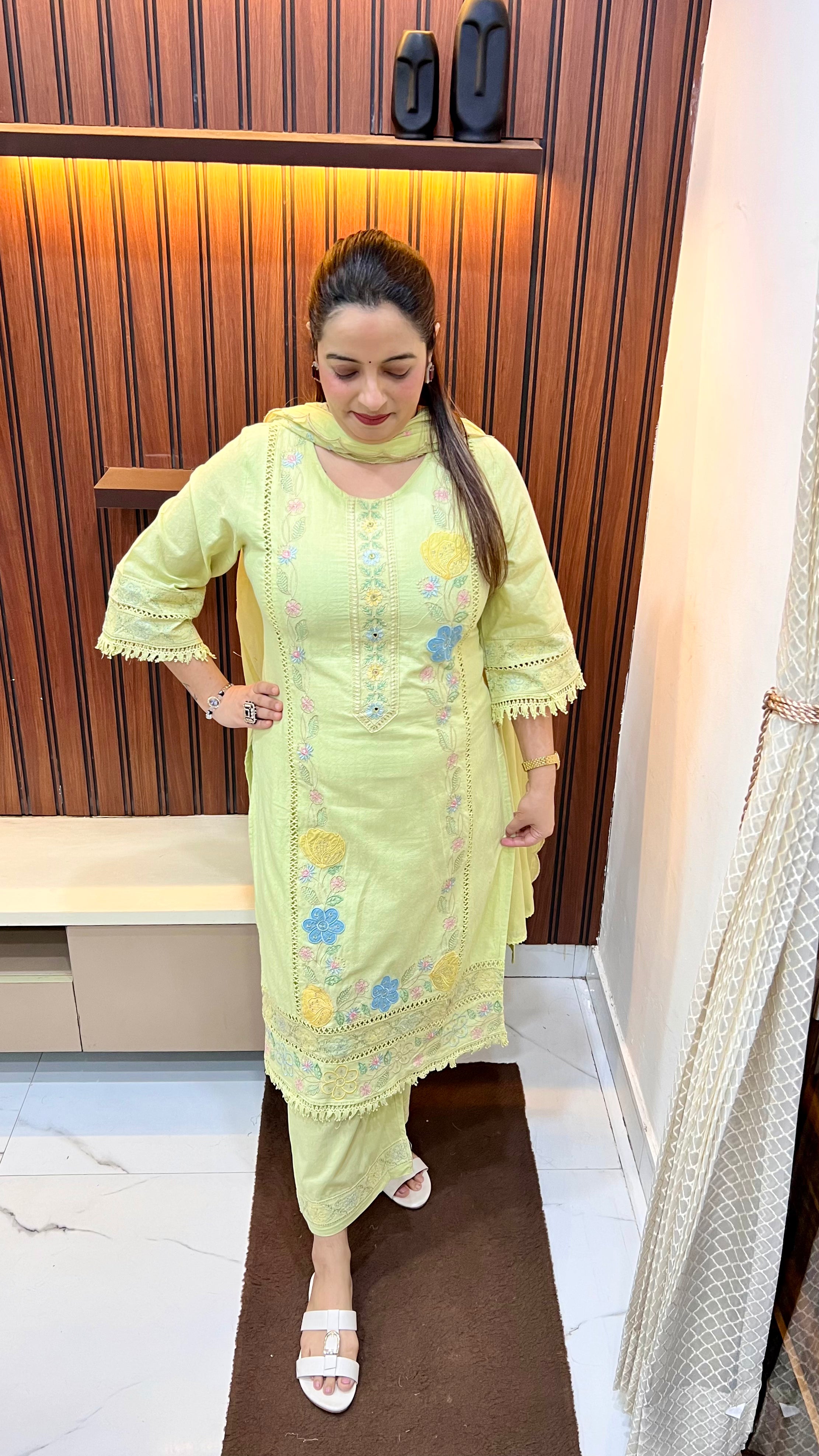 Pure Cotton Suit with Hand Thread Work & Crochet Lace Detailing