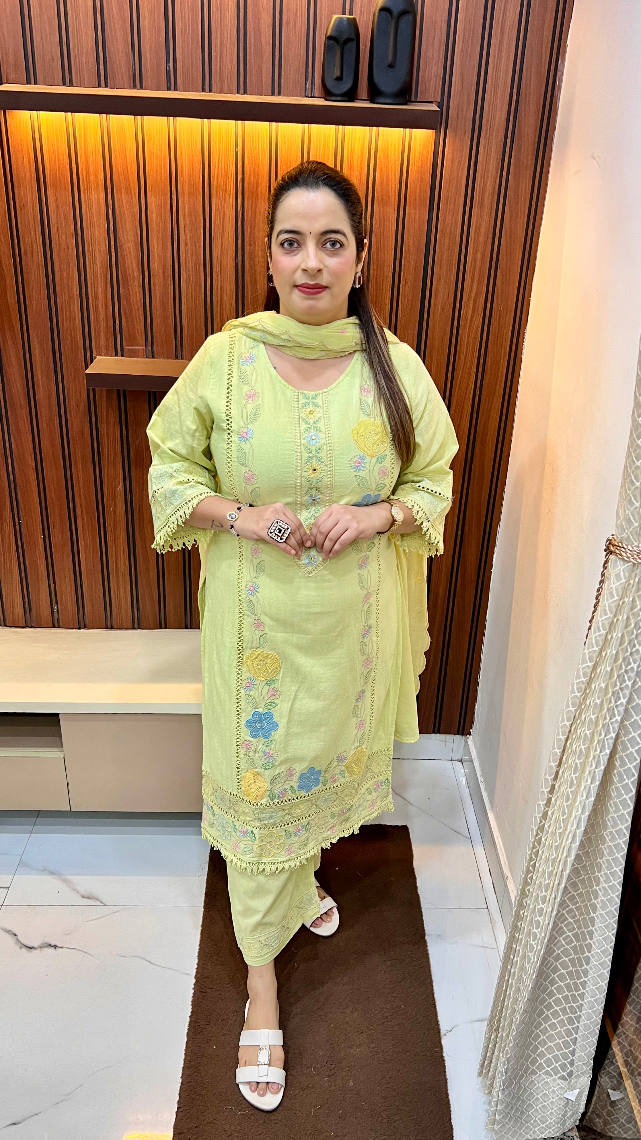 Pure Cotton Suit with Hand Thread Work & Crochet Lace Detailing