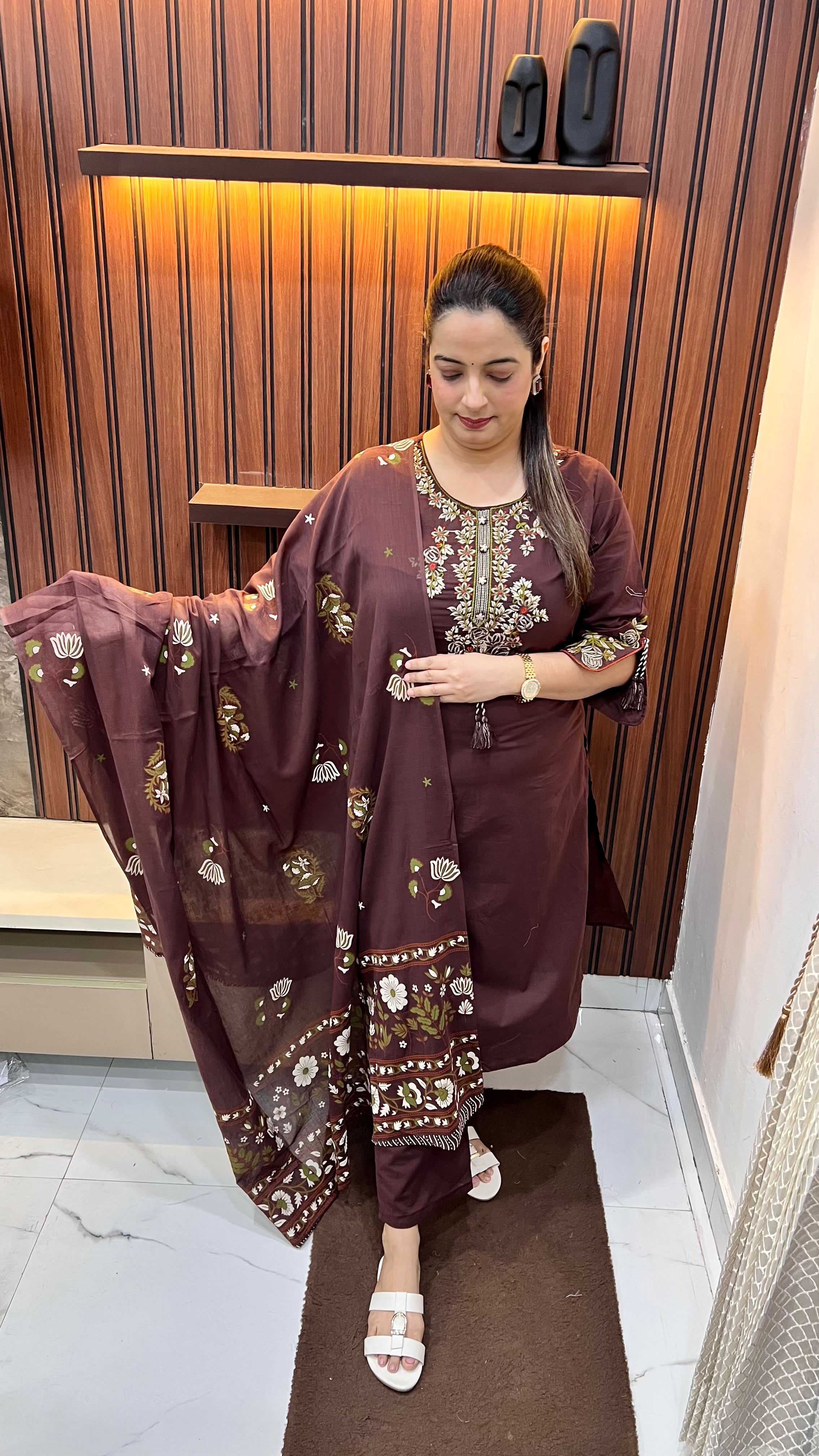 Pure Cotton Suit with Thread Embroidery & Mul Cotton Dupatta