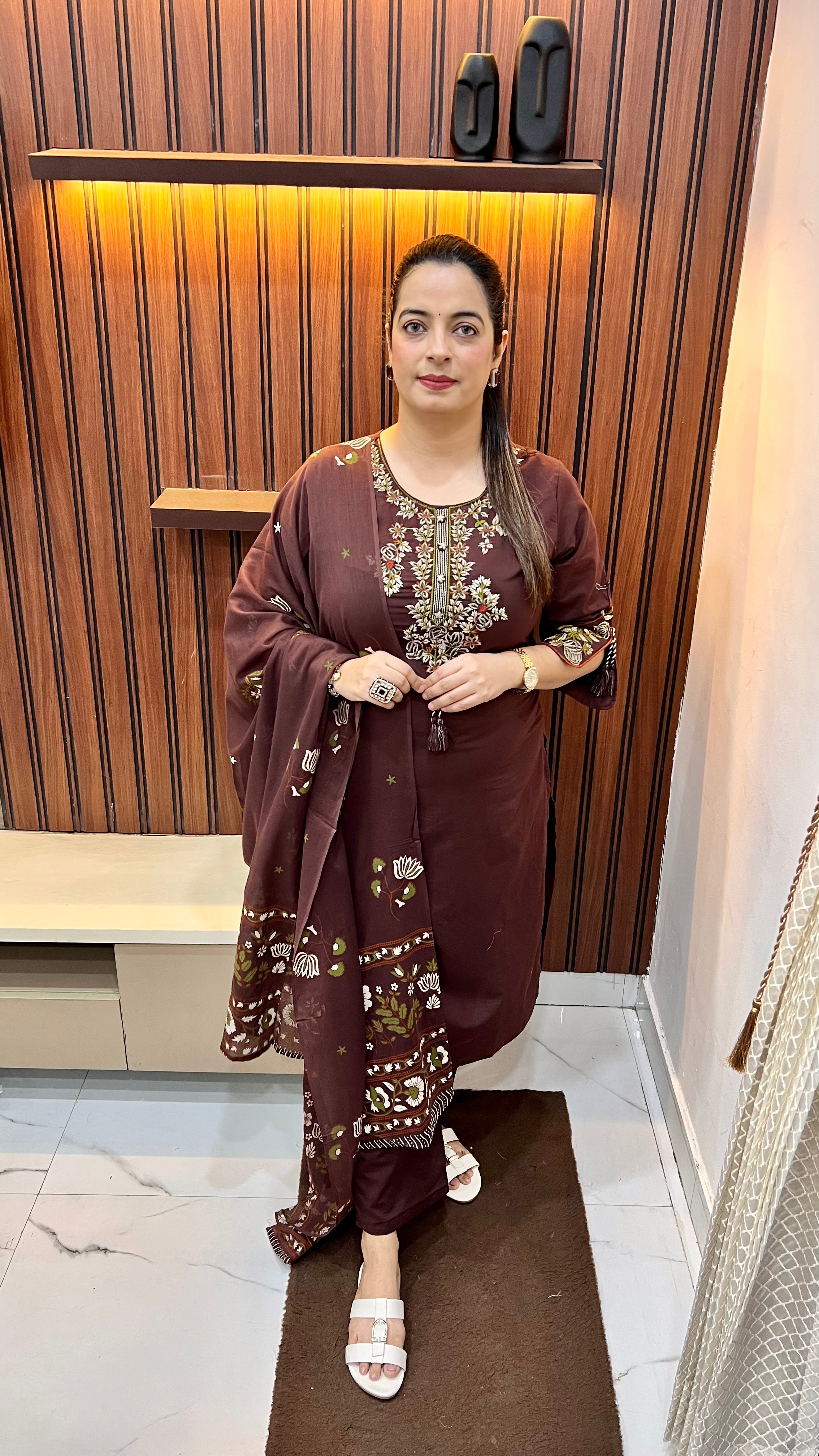 Pure Cotton Suit with Thread Embroidery & Mul Cotton Dupatta