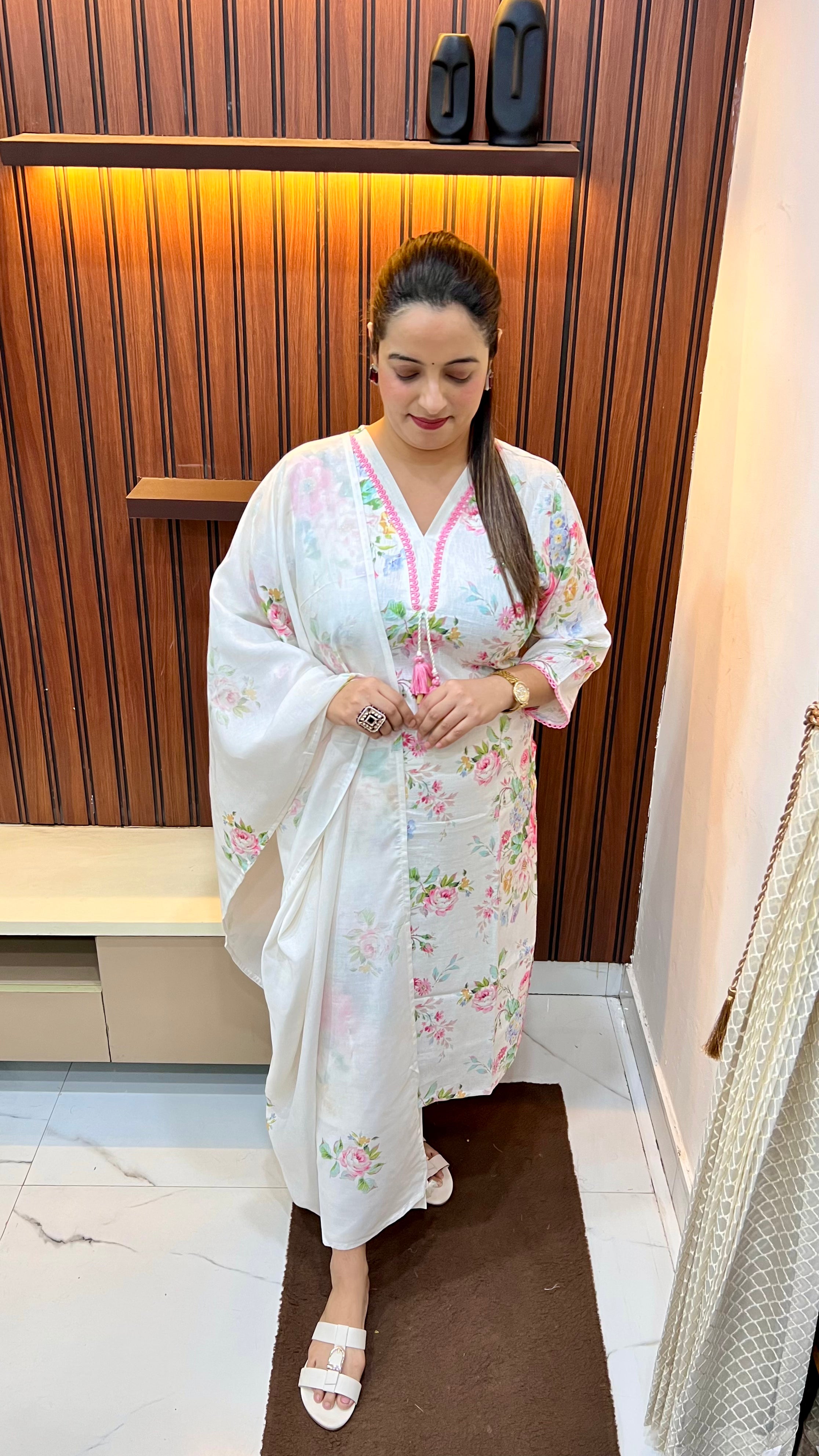 Pure Linen Suit with Digital Print & Korean Crystal Work with Mul Cotton Dupatta