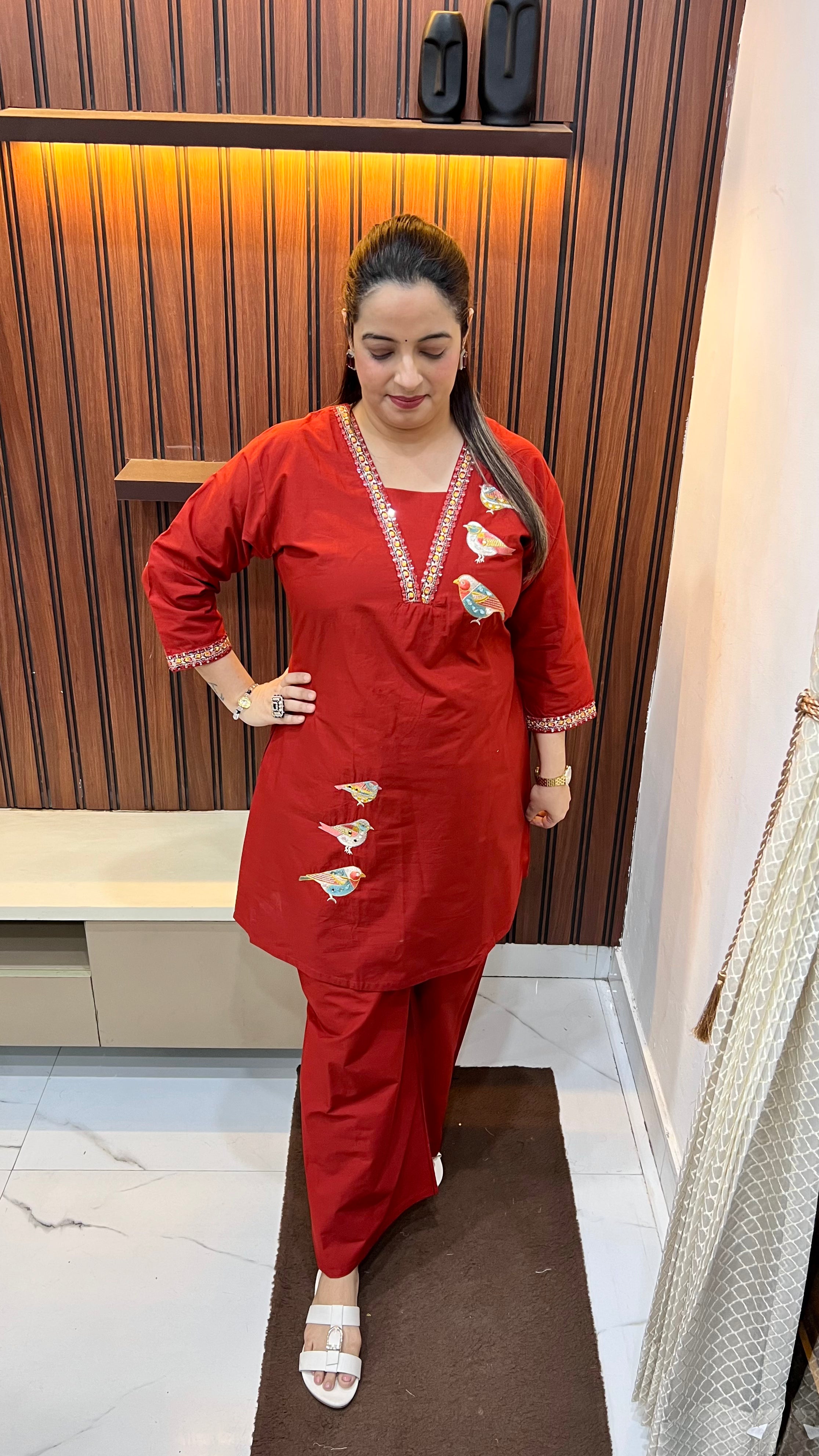 Pure Cotton Co-ord Set with Hip Covering & Resham, Thread & Mirror Work