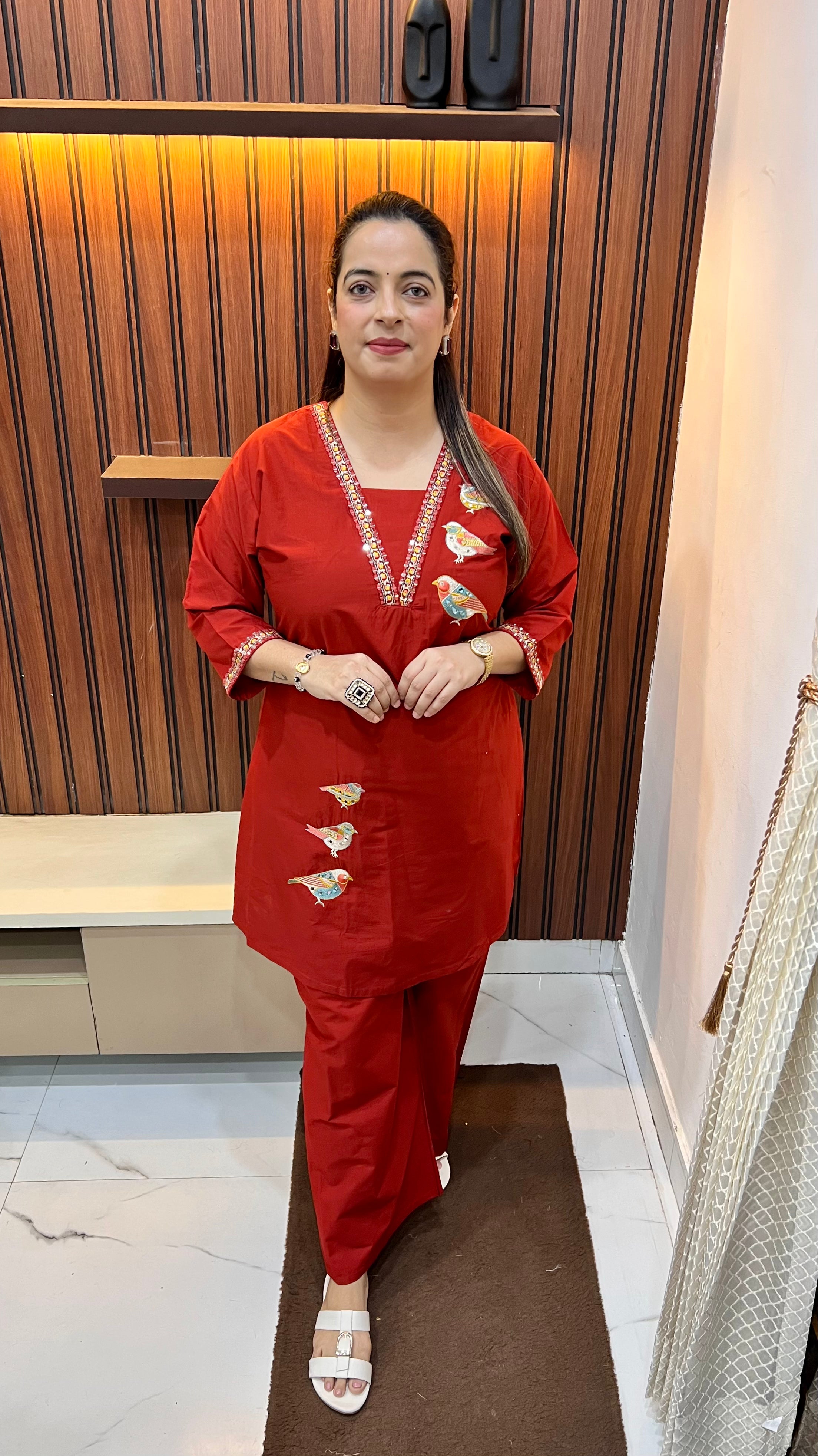 Pure Cotton Co-ord Set with Hip Covering & Resham, Thread & Mirror Work