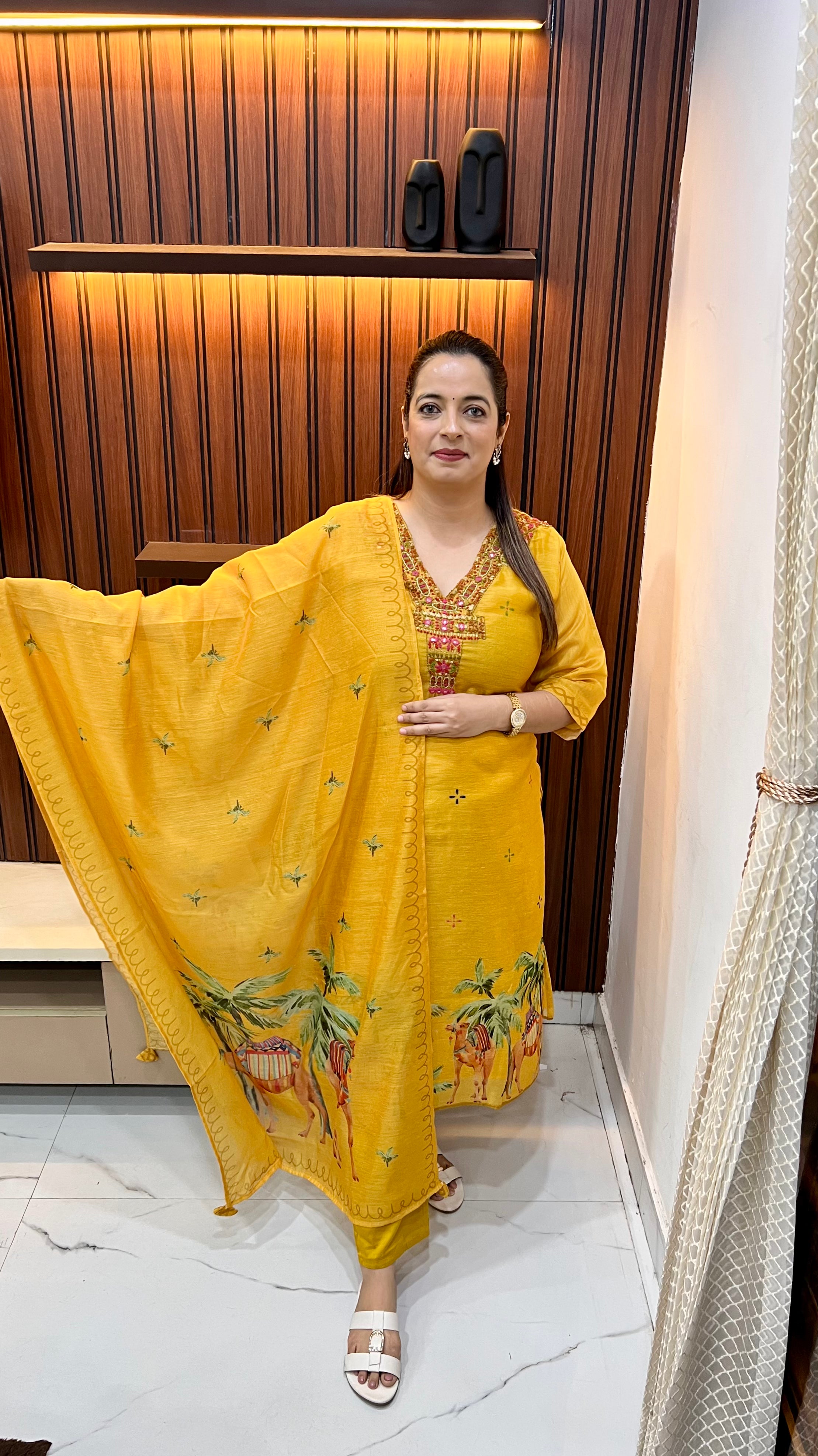 Elegant Mul Chanderi Suit with Pure Cotton Lining & Intricate Kolkatta Knot Work