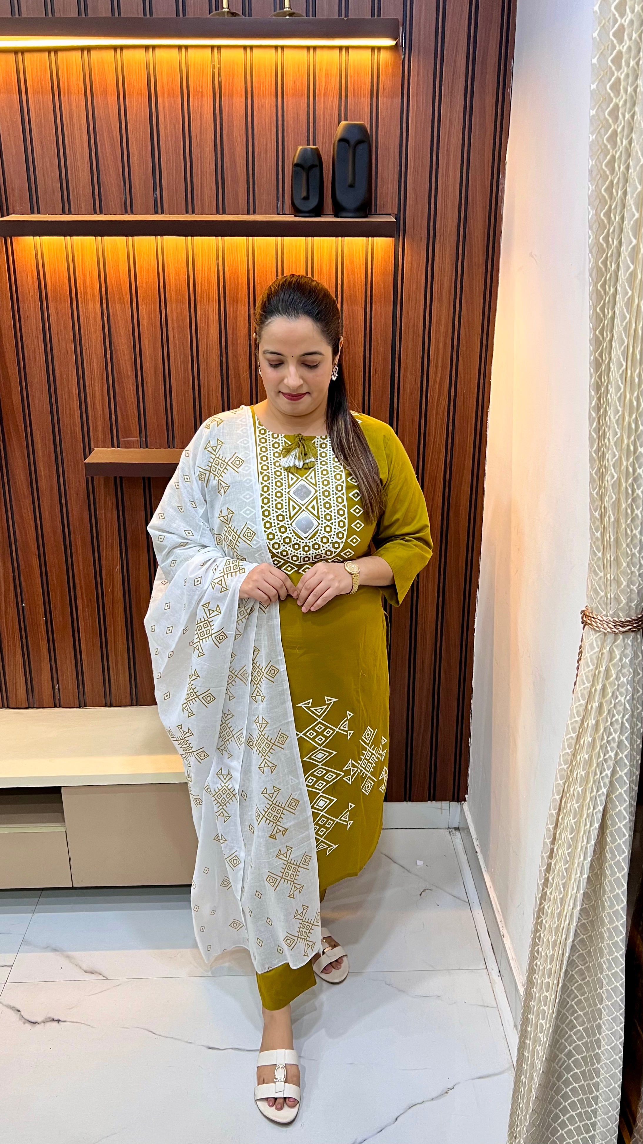 Pure Cotton Suit with Mirror Work & Block Print – Traditional Yet Chic