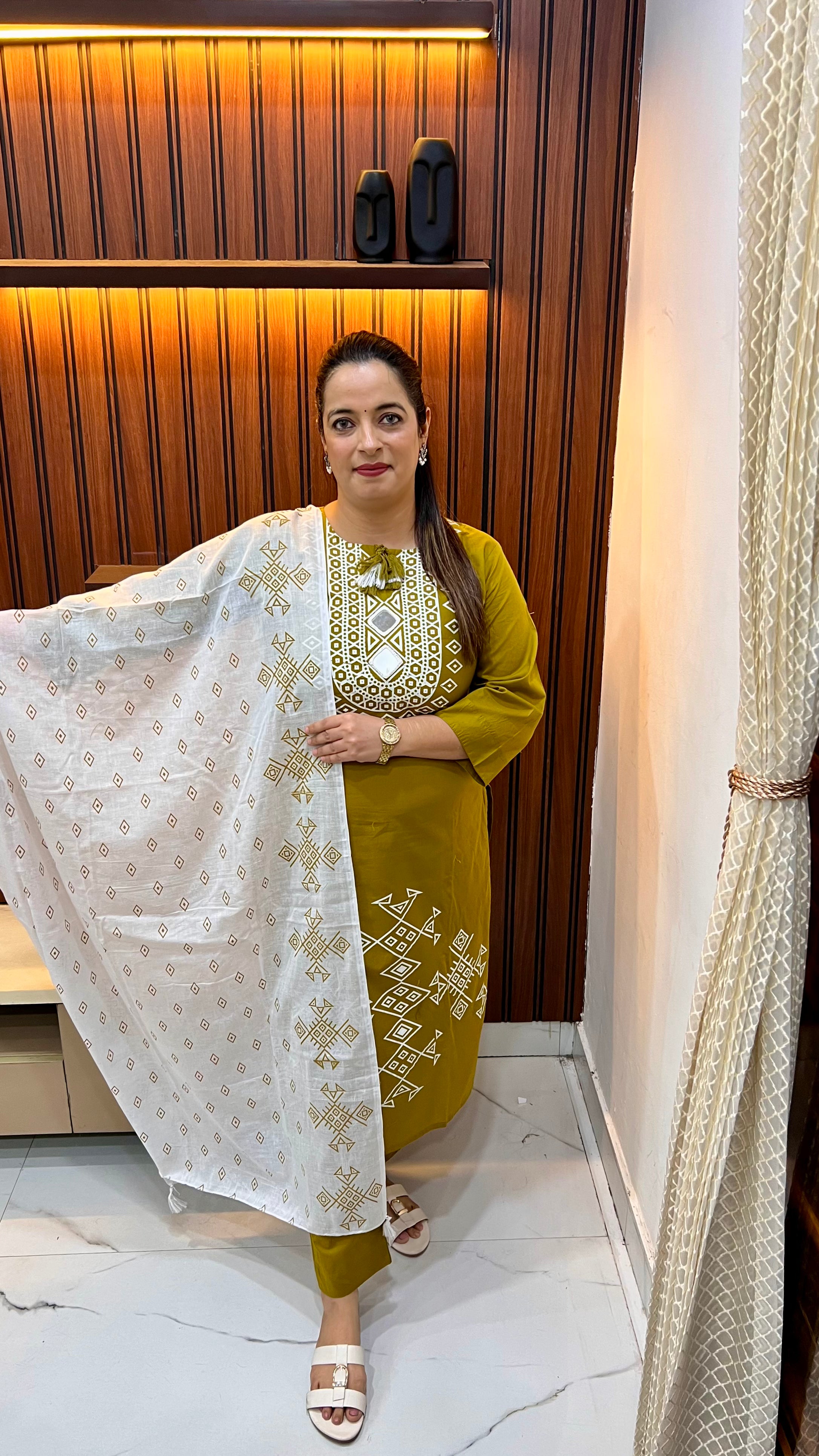 Pure Cotton Suit with Mirror Work & Block Print – Traditional Yet Chic