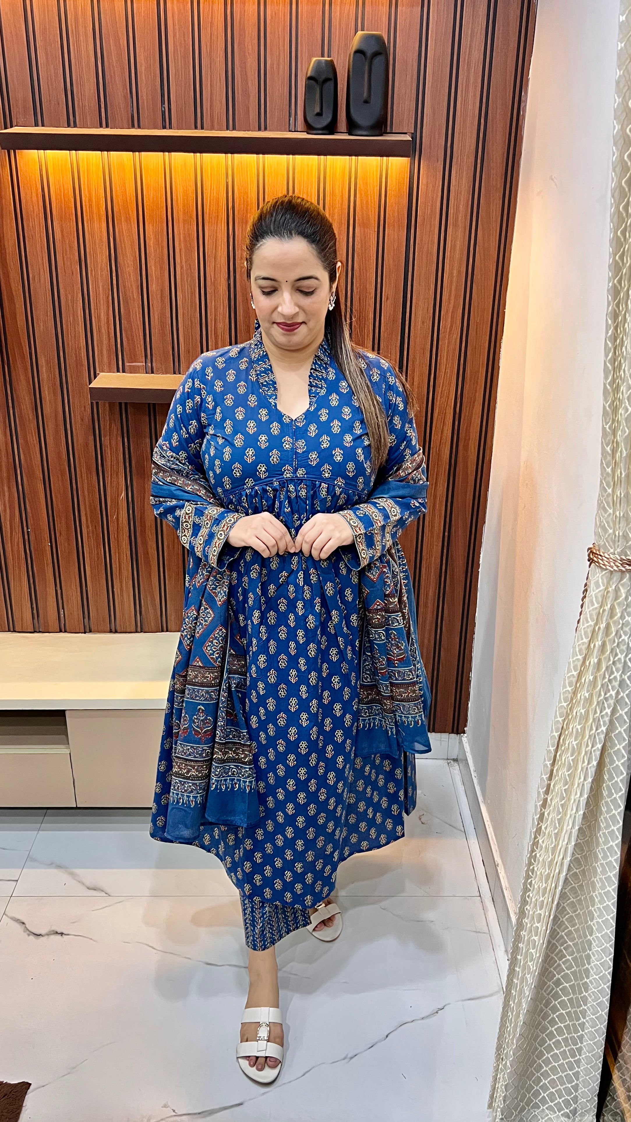 Pure Cotton Kalamkari A-Line Suit – Elegant & Timeless Ethnic Wear